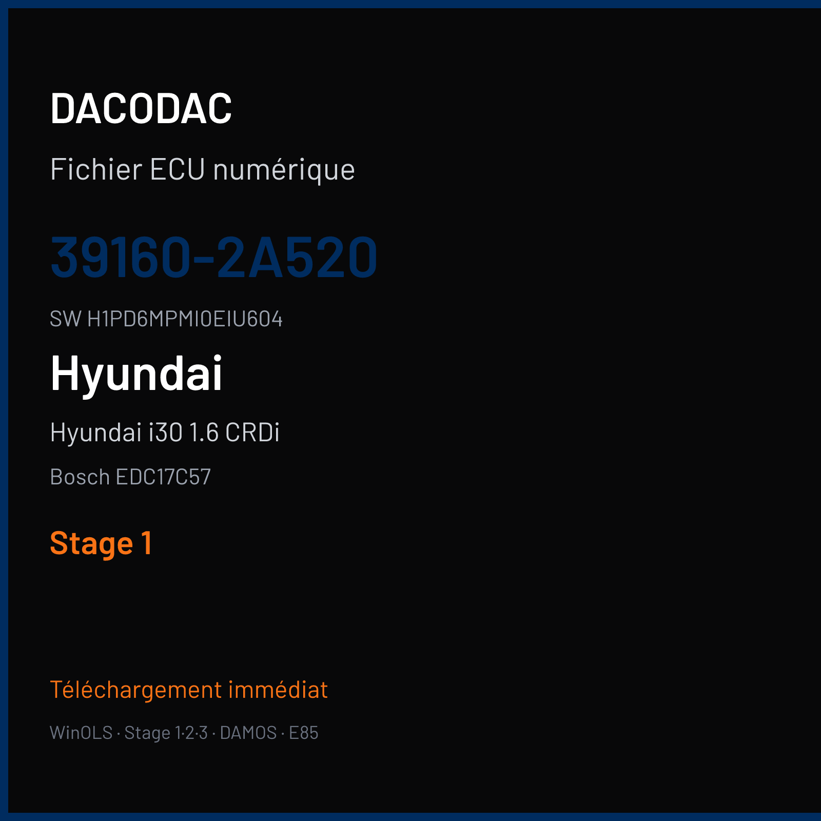 Hyundai i30 1.6 CRDi 110 ch (2017) — Bosch EDC17C57 — 39160-2A520 · H1PD6MPMI0EIU604 · 032415 — Stage 1