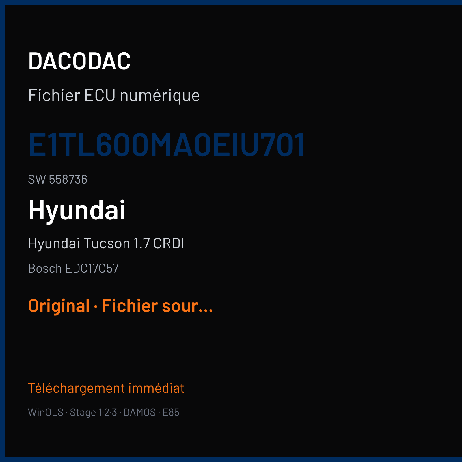 Hyundai Tucson 1.7 CRDI (2016) — Bosch EDC17C57 — E1TL600MA0EIU701 · 558736 — Original