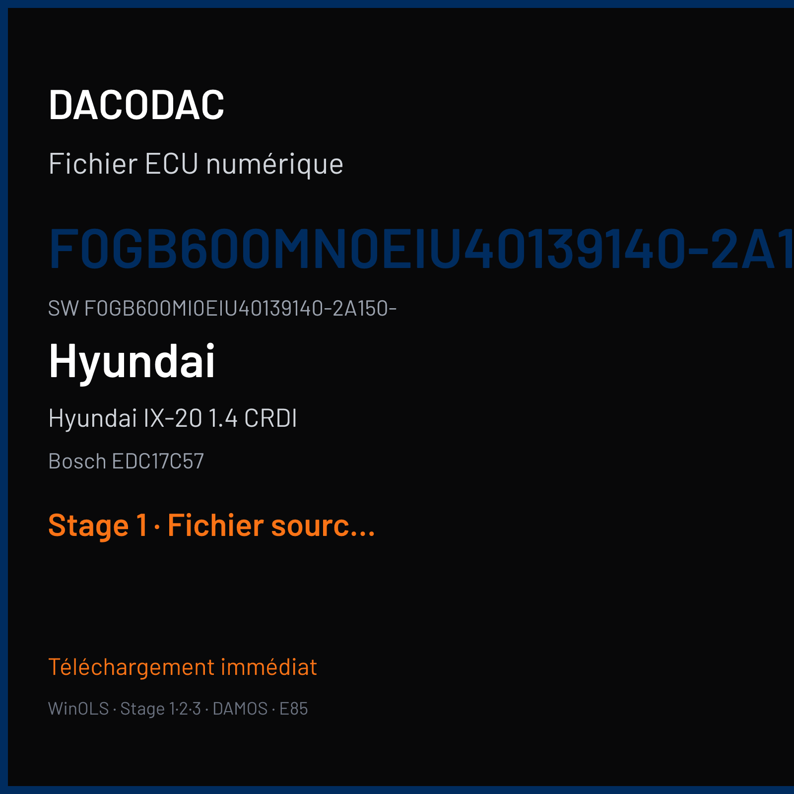 Hyundai IX-20 1.4 CRDI 90 ch (2015) — Bosch EDC17C57 — F0GB600MN0EIU40139140-2A150- · F0GB600MI0EIU40139140-2A150- · 559871 — Stage 1