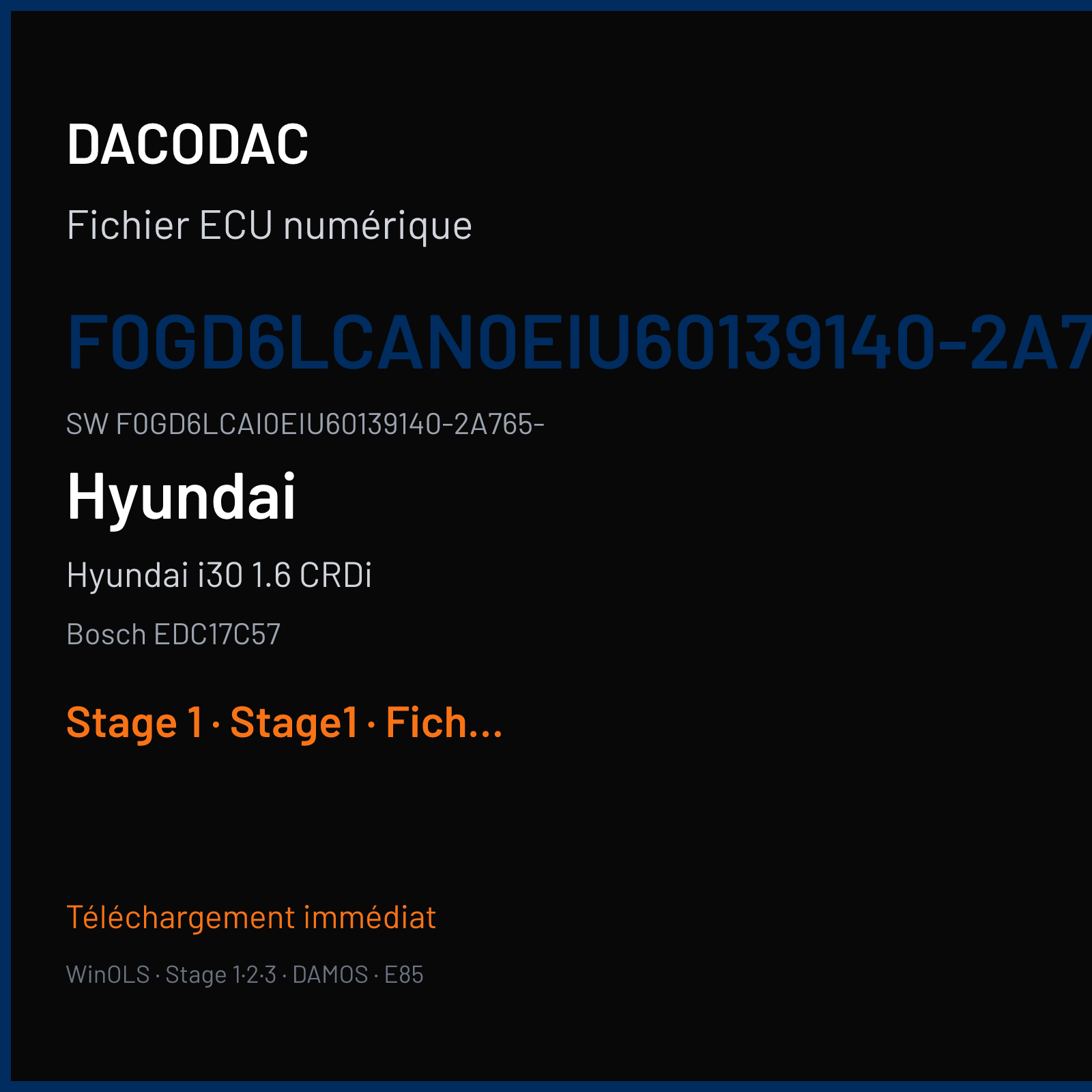 Hyundai i30 1.6 CRDi (2016) — Bosch EDC17C57 — F0GD6LCAN0EIU60139140-2A765- · F0GD6LCAI0EIU60139140-2A765- — Stage 1