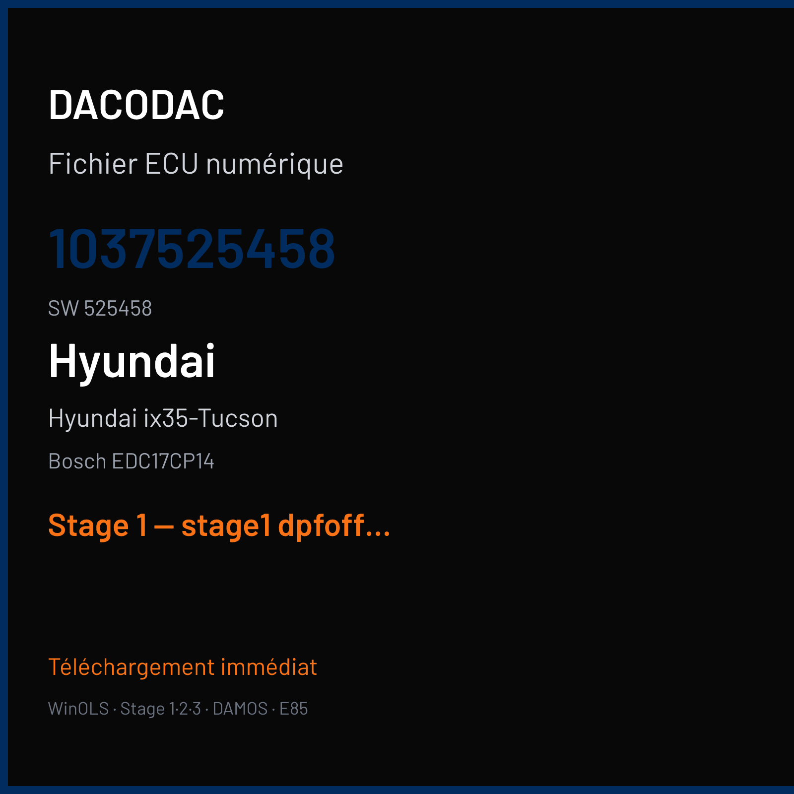 Hyundai ix35-Tucson (2013) — Bosch EDC17CP14 — 1037525458 · 525458 — Stage 1 — stage1 dpfoff egroff unplug actuator v2