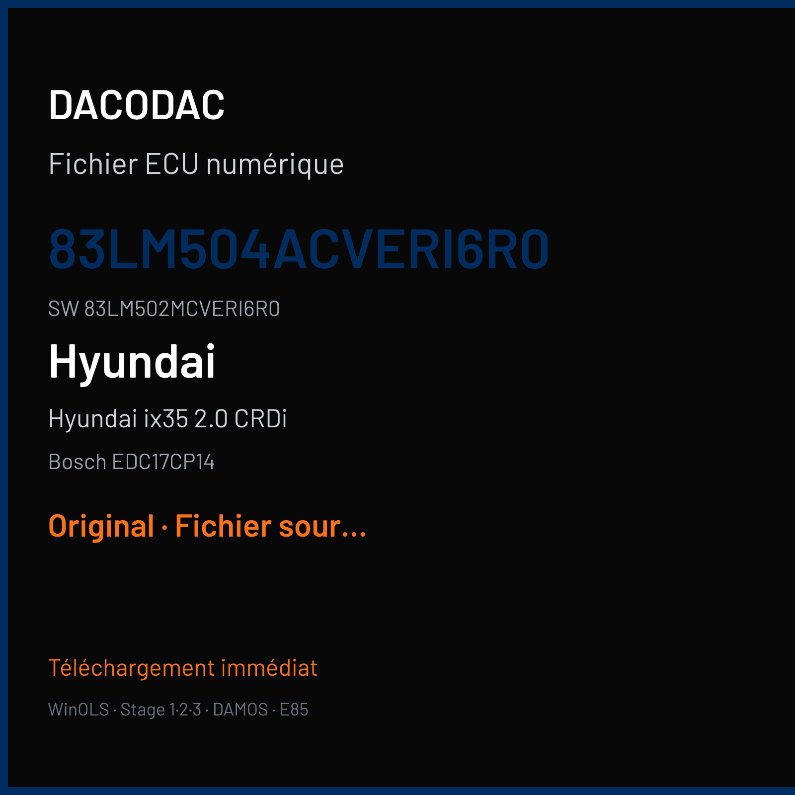 Hyundai ix35 2.0 CRDi 184 ch (2011) — Bosch EDC17CP14 — 83LM504ACVERI6R0 · 83LM502MCVERI6R0 · 519246 — Original