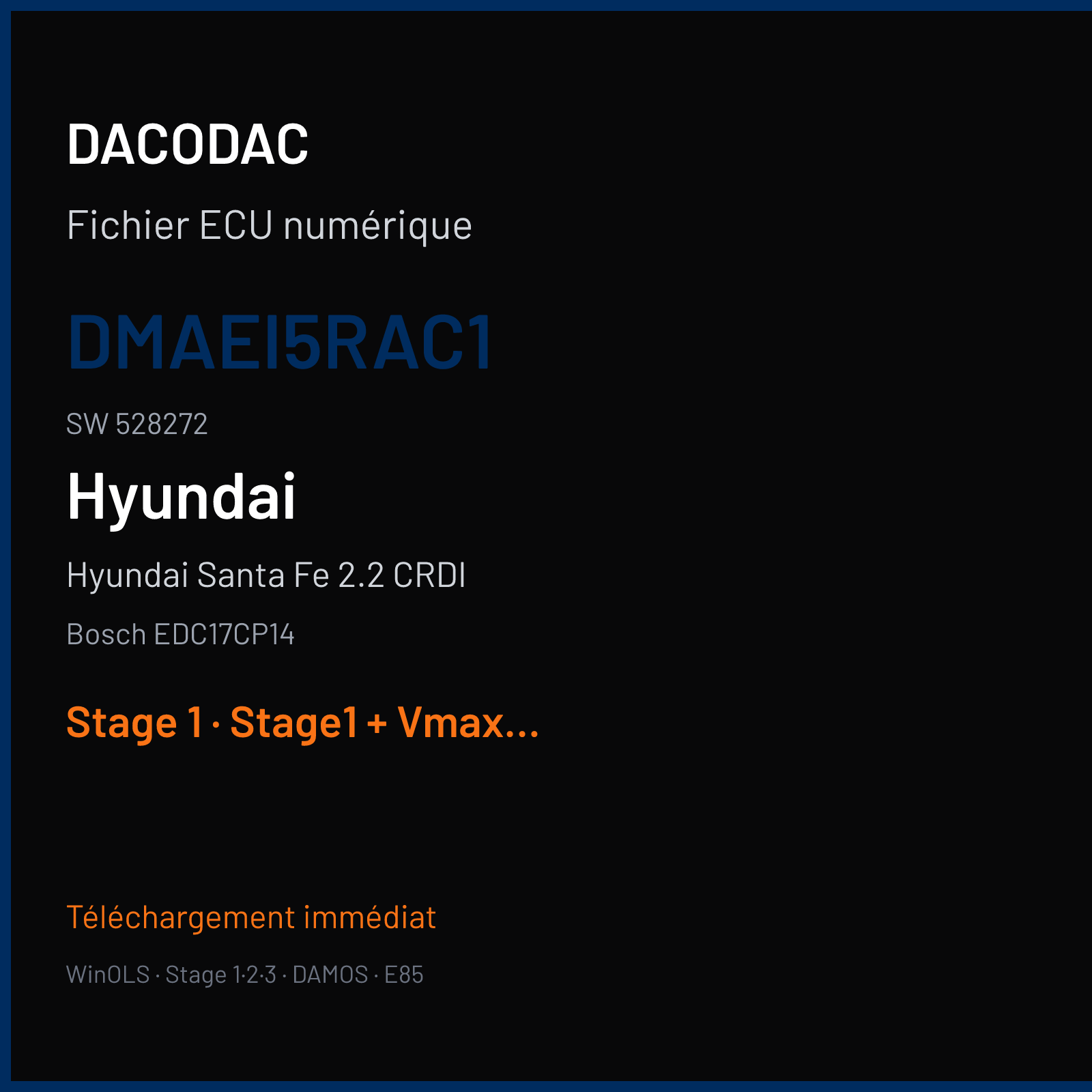 Hyundai Santa Fe 2.2 CRDI (2012) — Bosch EDC17CP14 — DMAEI5RAC1 · 528272 — Stage 1
