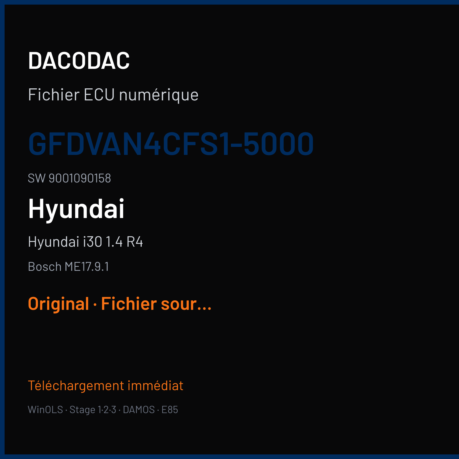 Hyundai i30 1.4 R4 105 ch (2011) — Bosch ME17.9.1 — GFDVAN4CFS1-5000 · 9001090158 · GFDVAN4CFS1 5000 — Original
