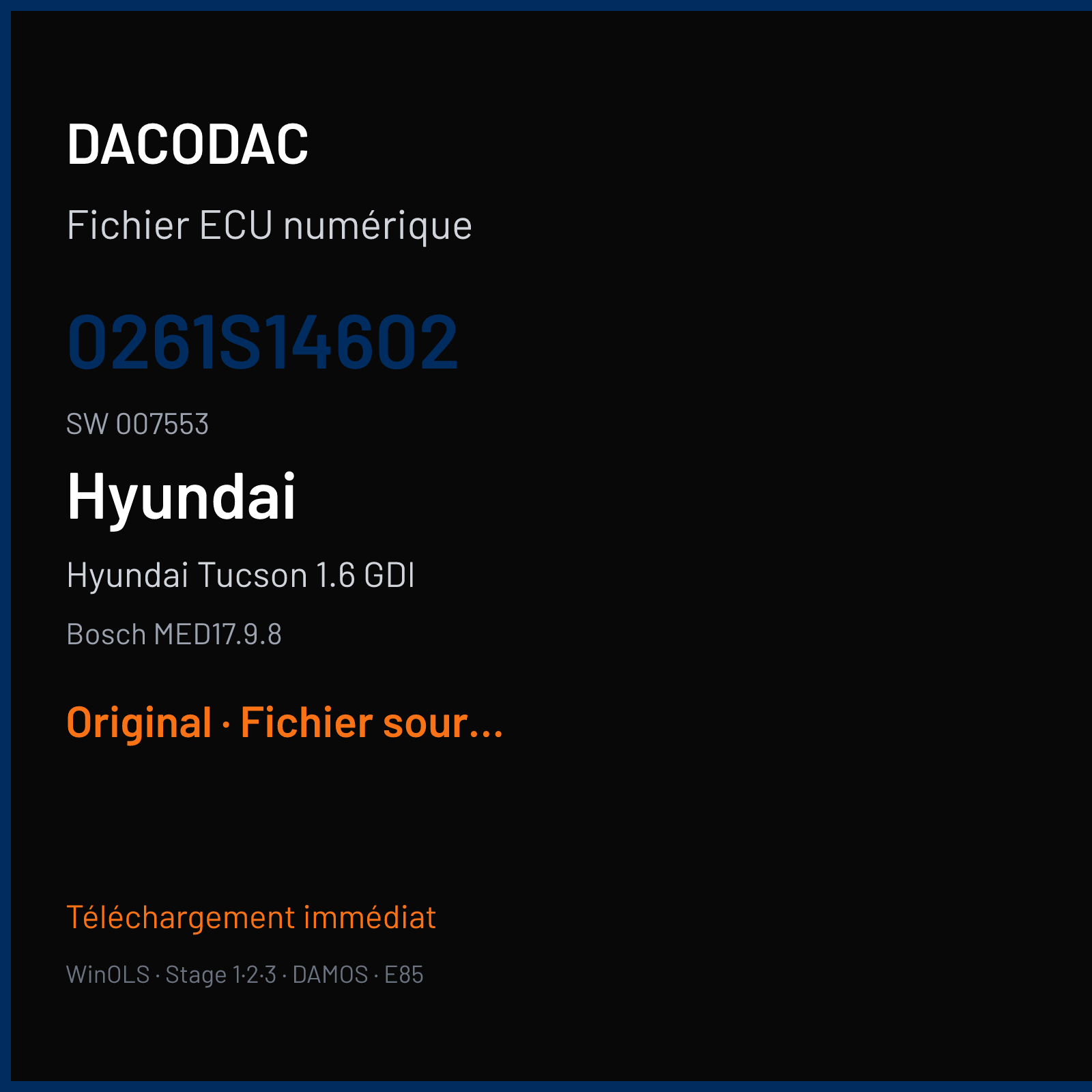 Hyundai Tucson 1.6 GDI (2018) — Bosch MED17.9.8 — 0261s14602 · 007553 — Original
