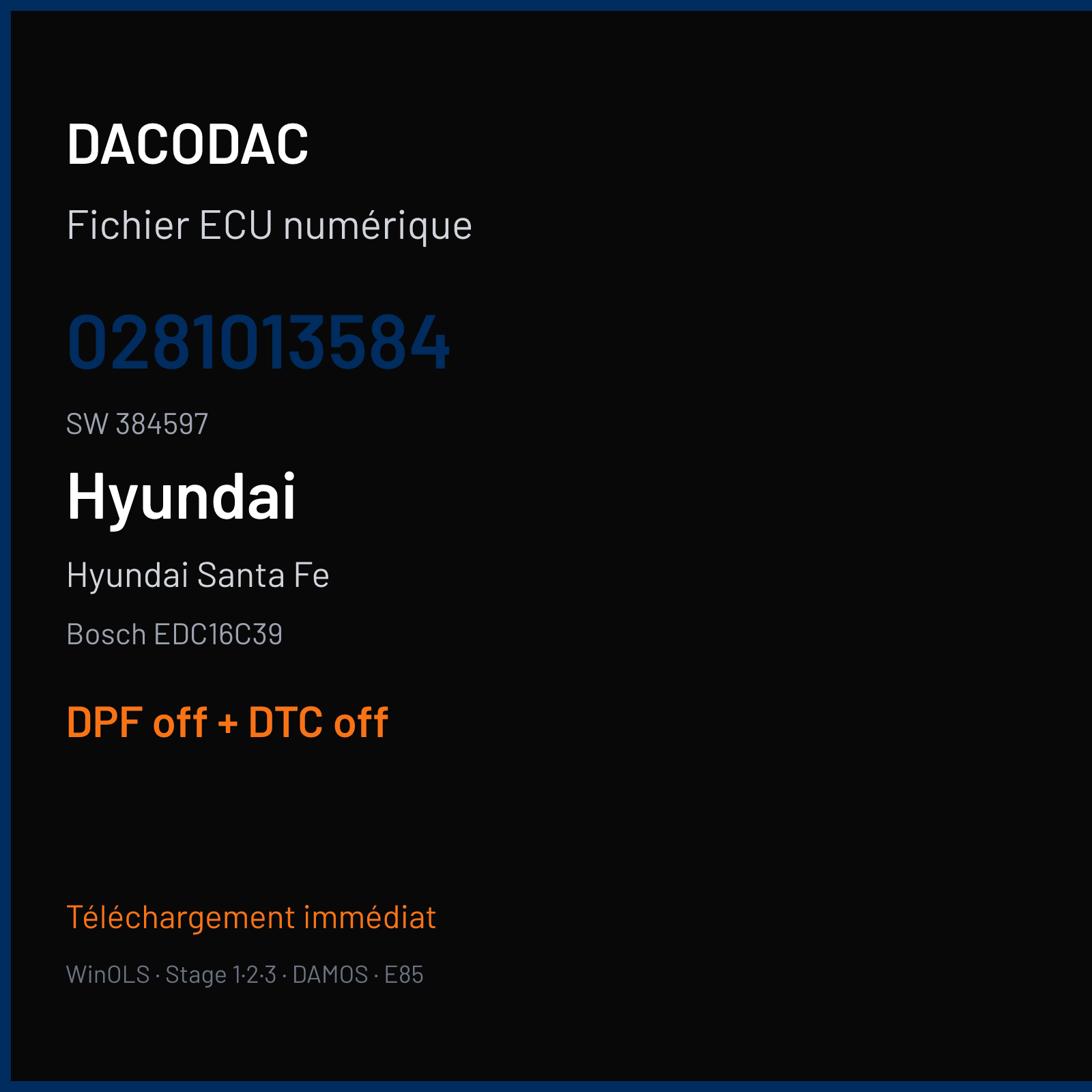 Hyundai Santa Fe (2008) — Bosch EDC16C39 — 0281013584 · 384597 — DPF off + DTC off