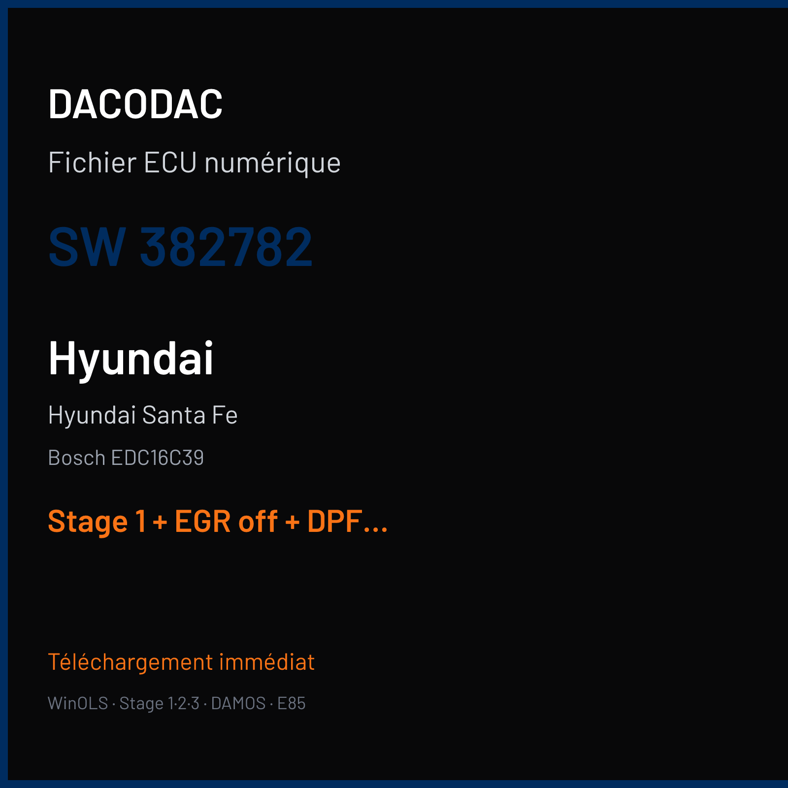 Hyundai Santa Fe (2007) — Bosch EDC16C39 — 382782 — Stage 1 + EGR off + DPF off