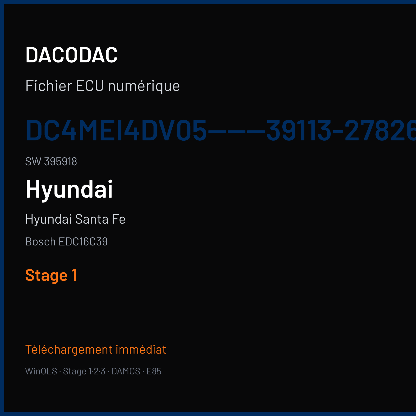 Hyundai Santa Fe (2006) — Bosch EDC16C39 — DC4MEI4DV05------39113-27826F0CM4M4EI01S · 395918 — Stage 1