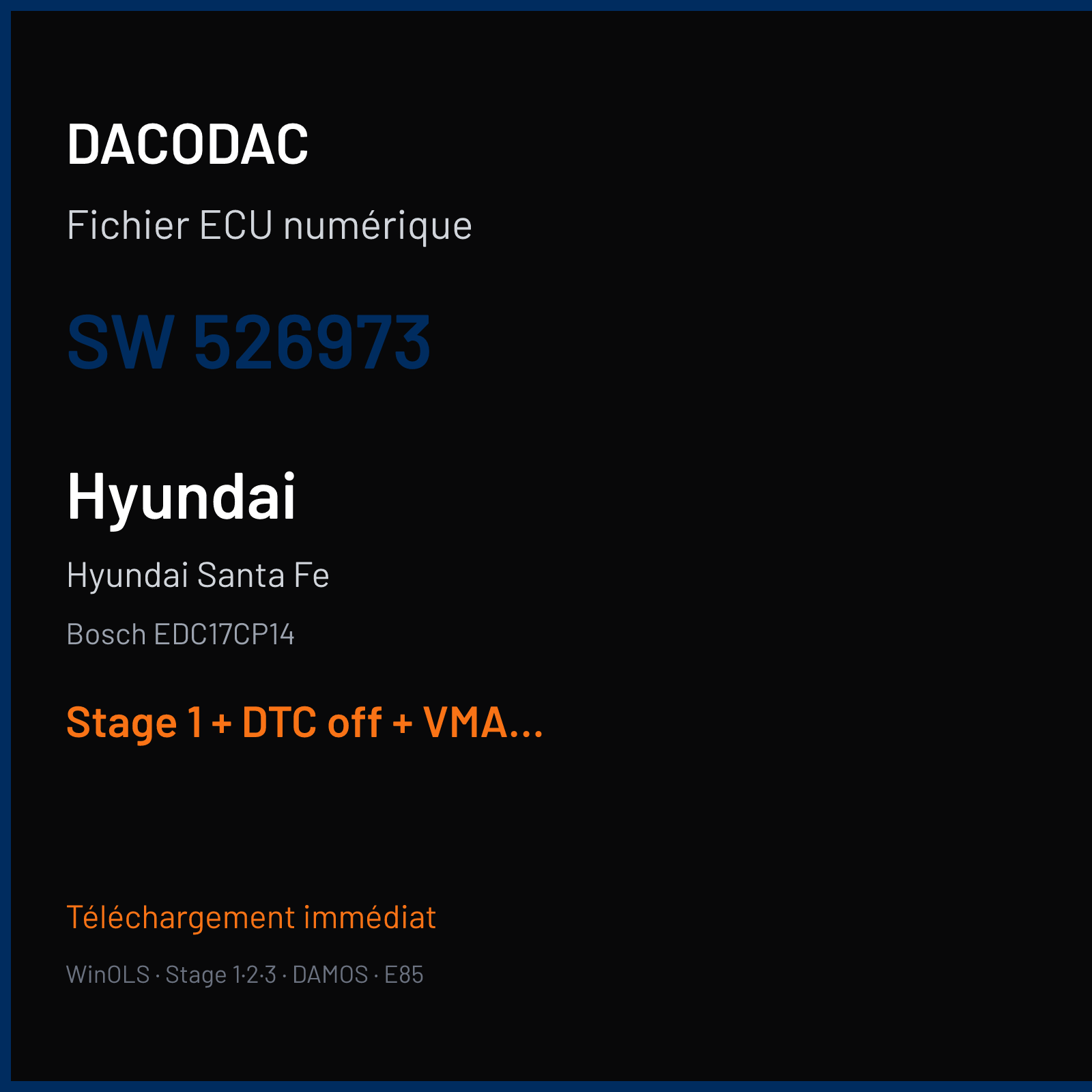Hyundai Santa Fe (2016) — Bosch EDC17CP14 — 526973 — Stage 1 + DTC off + VMAX off