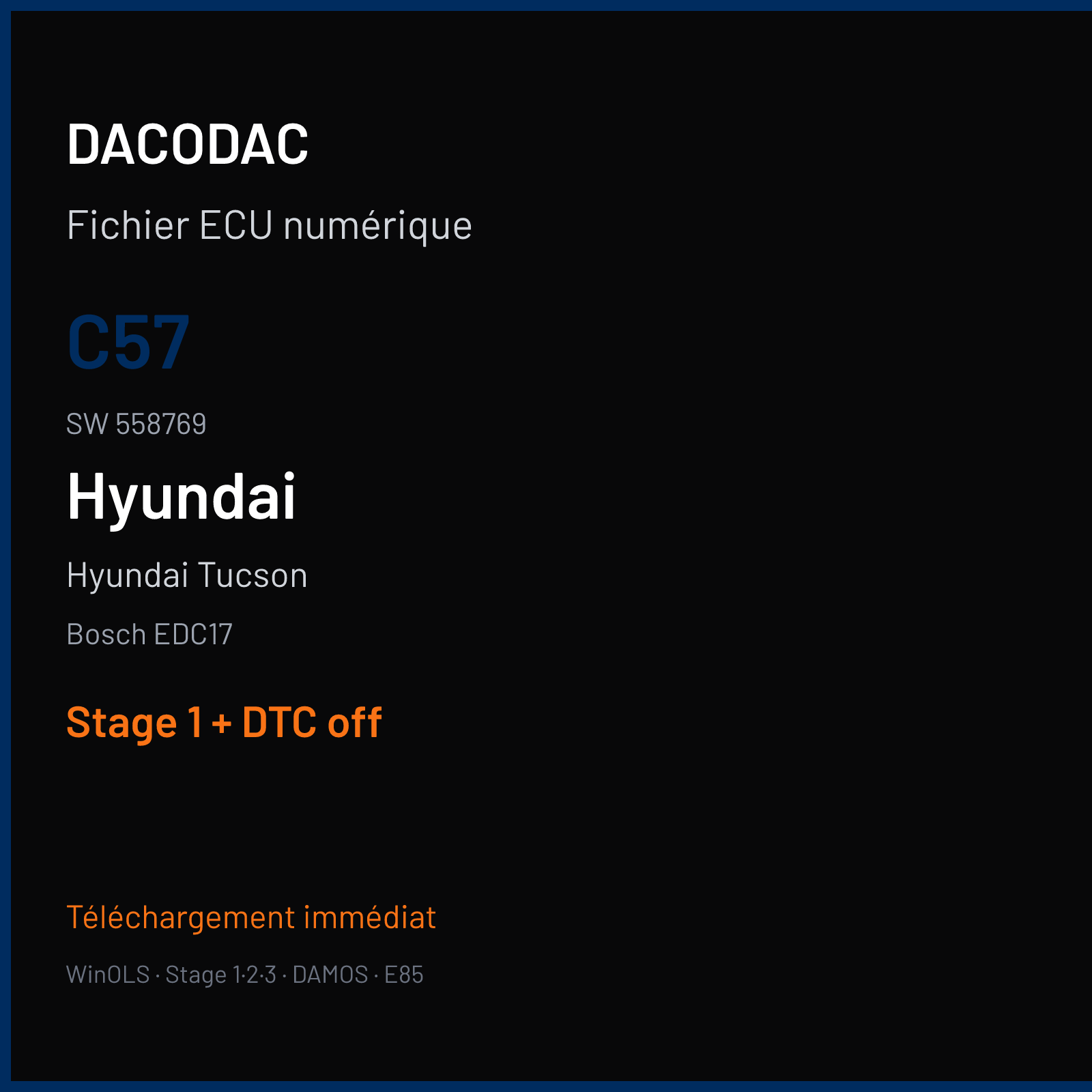 Hyundai Tucson (2016) — Bosch EDC17 — C57 · 558769 — Stage 1 + DTC off
