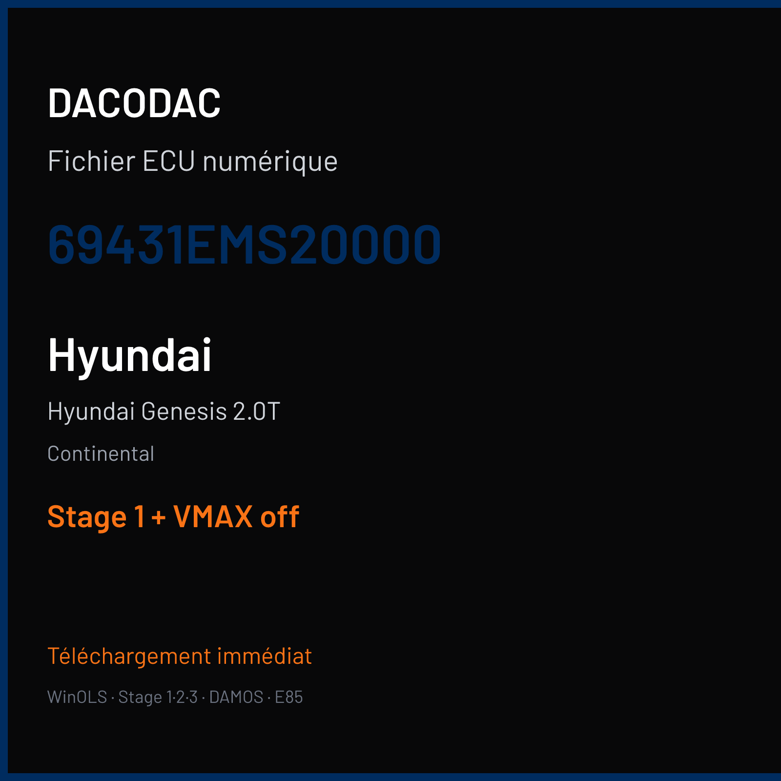 Hyundai Genesis 2.0T (2013) — Continental — 69431EMS20000 — Stage 1 + VMAX off