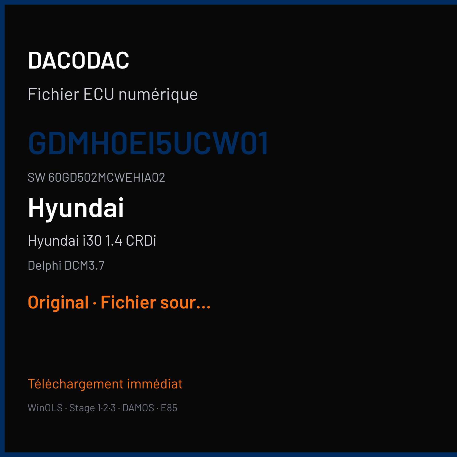 Hyundai i30 1.4 CRDi 90 ch (2010) — Delphi DCM3.7 — GDMH0EI5UCW01 · 60GD502MCWEHIA02 · U7G60 GDAA03 D4 GD E5 SHORT — Original