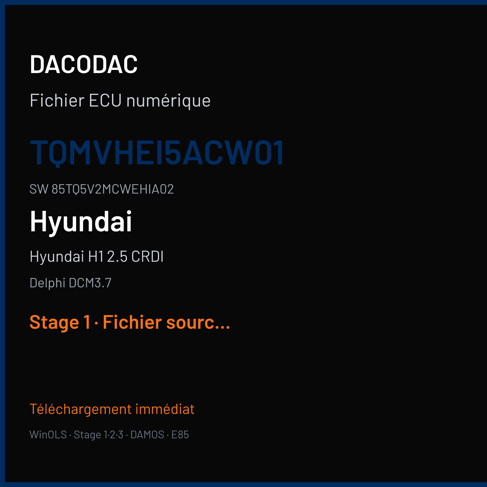 Hyundai H1 2.5 CRDI 136 ch (2012) — Delphi DCM3.7 — TQMVHEI5ACW01 · 85TQ5V2MCWEHIA02 · U7M85000 — Stage 1