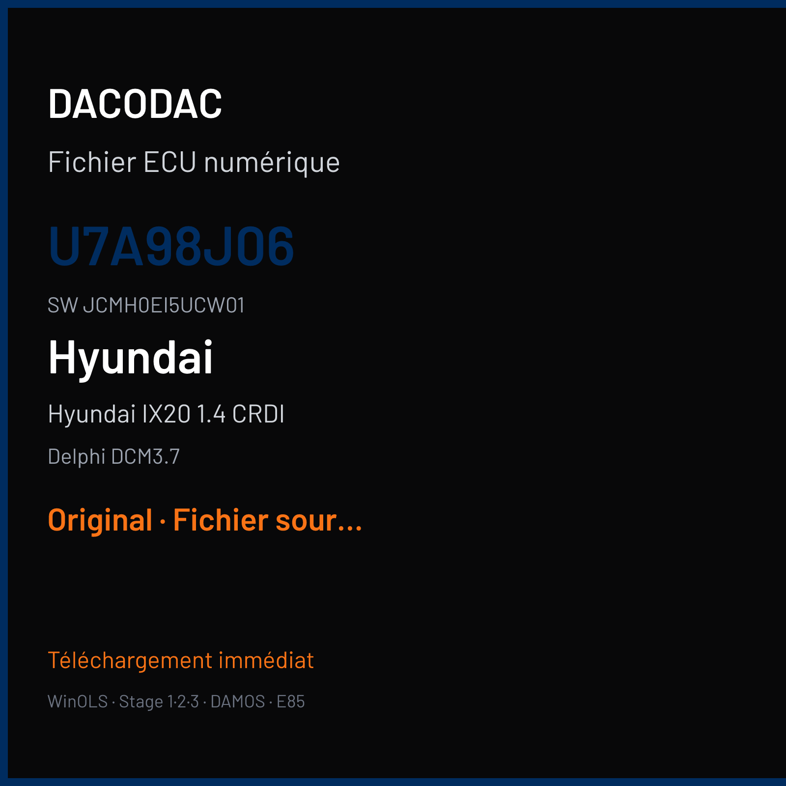 Hyundai IX20 1.4 CRDI (2011) — Delphi DCM3.7 — U7A98J06 · JCMH0EI5UCW01 — Original