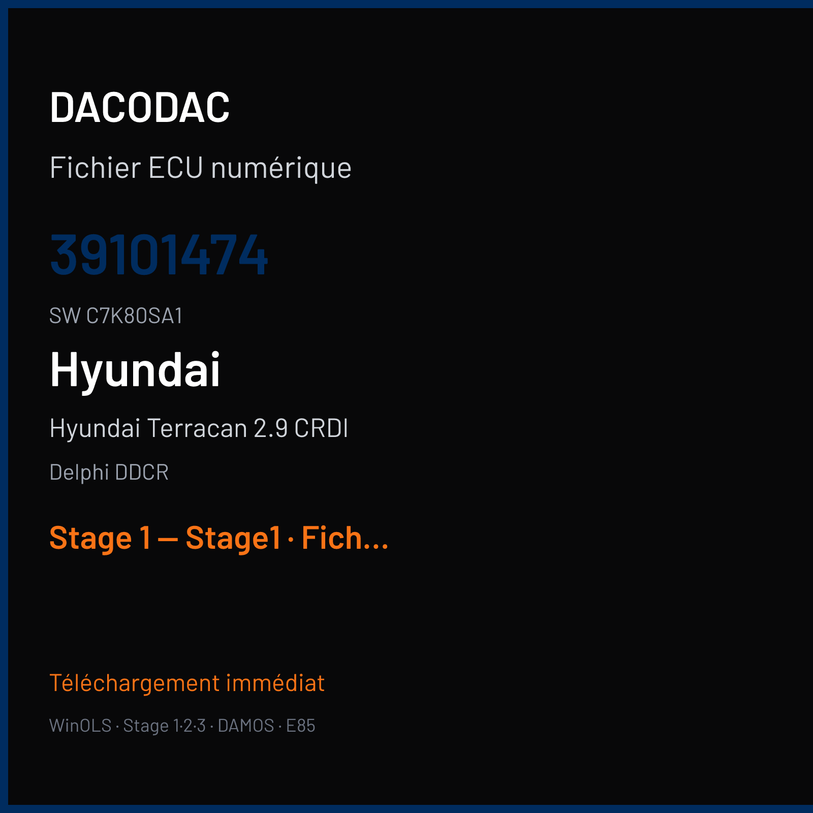 Hyundai Terracan 2.9 CRDI (2006) — Delphi DDCR — 39101474 · C7K80SA1 — Stage 1 — Stage1