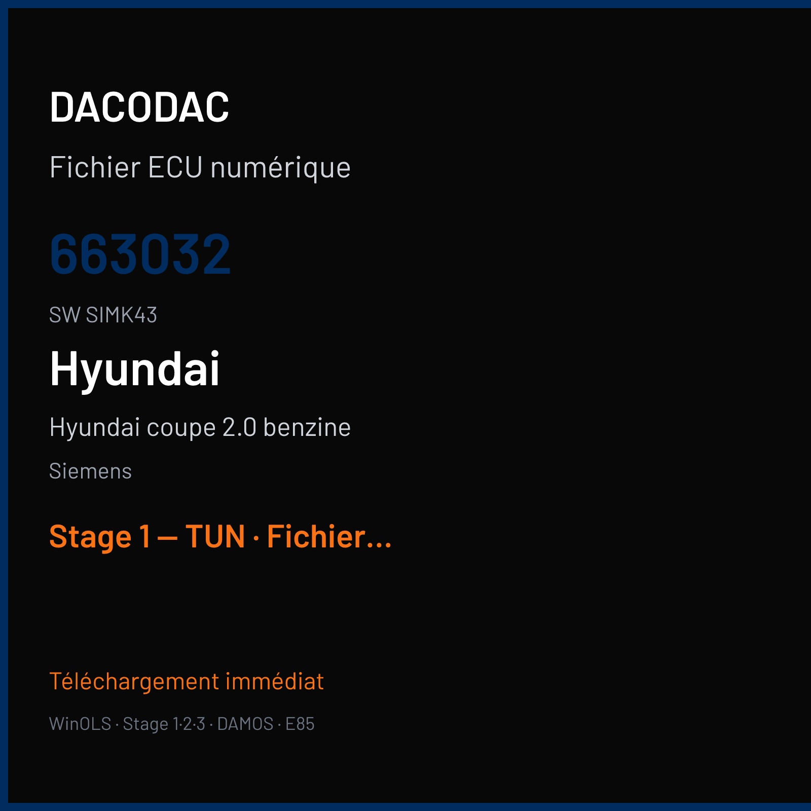 Hyundai Coupe 2.0 benzine 143 ch (2004) — Siemens — 663032 · SIMK43 — Stage 1 — TUN