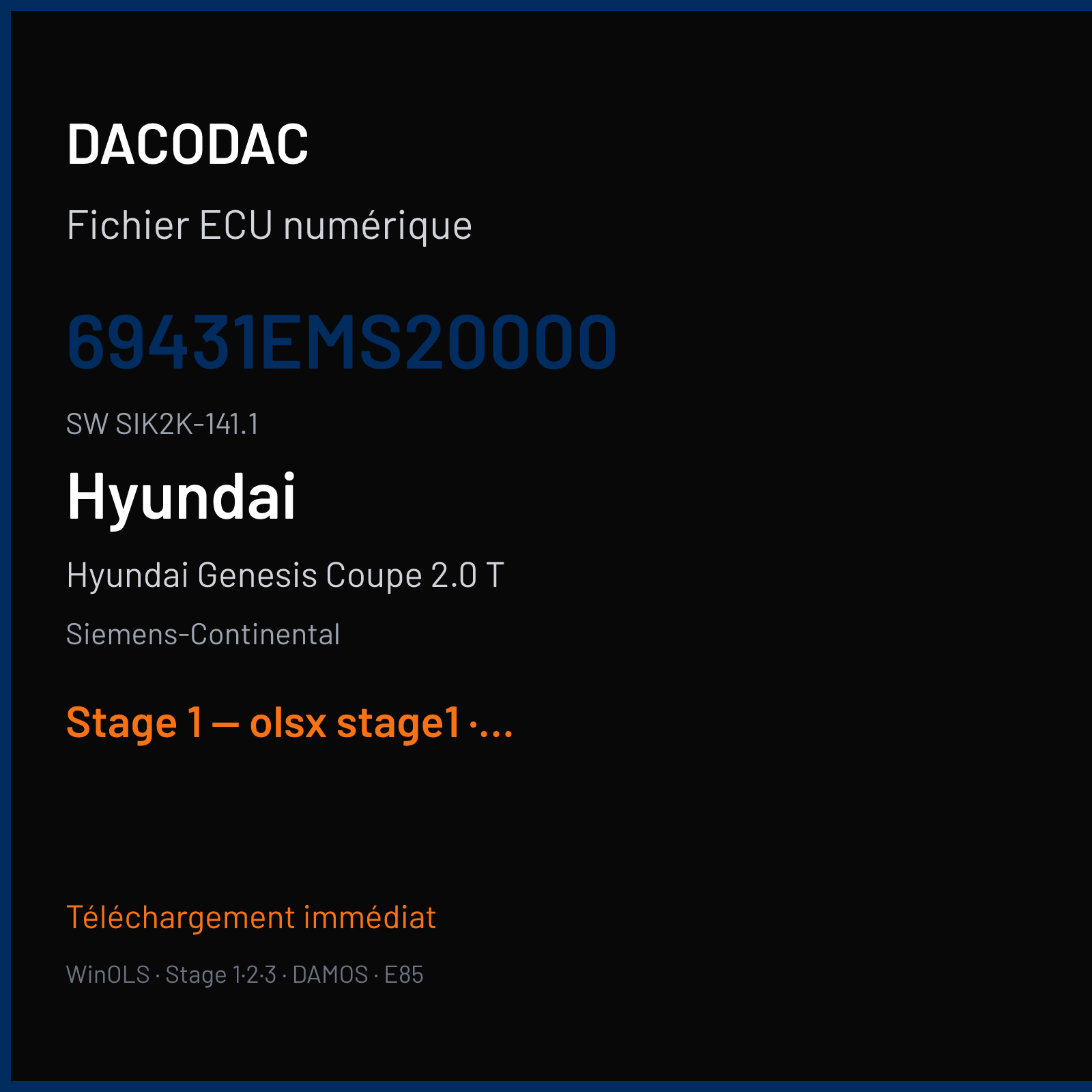 Hyundai Genesis Coupe 2.0 T (2014) — Siemens-Continental — 69431EMS20000 · SIK2K-141.1 — Stage 1 — olsx stage1