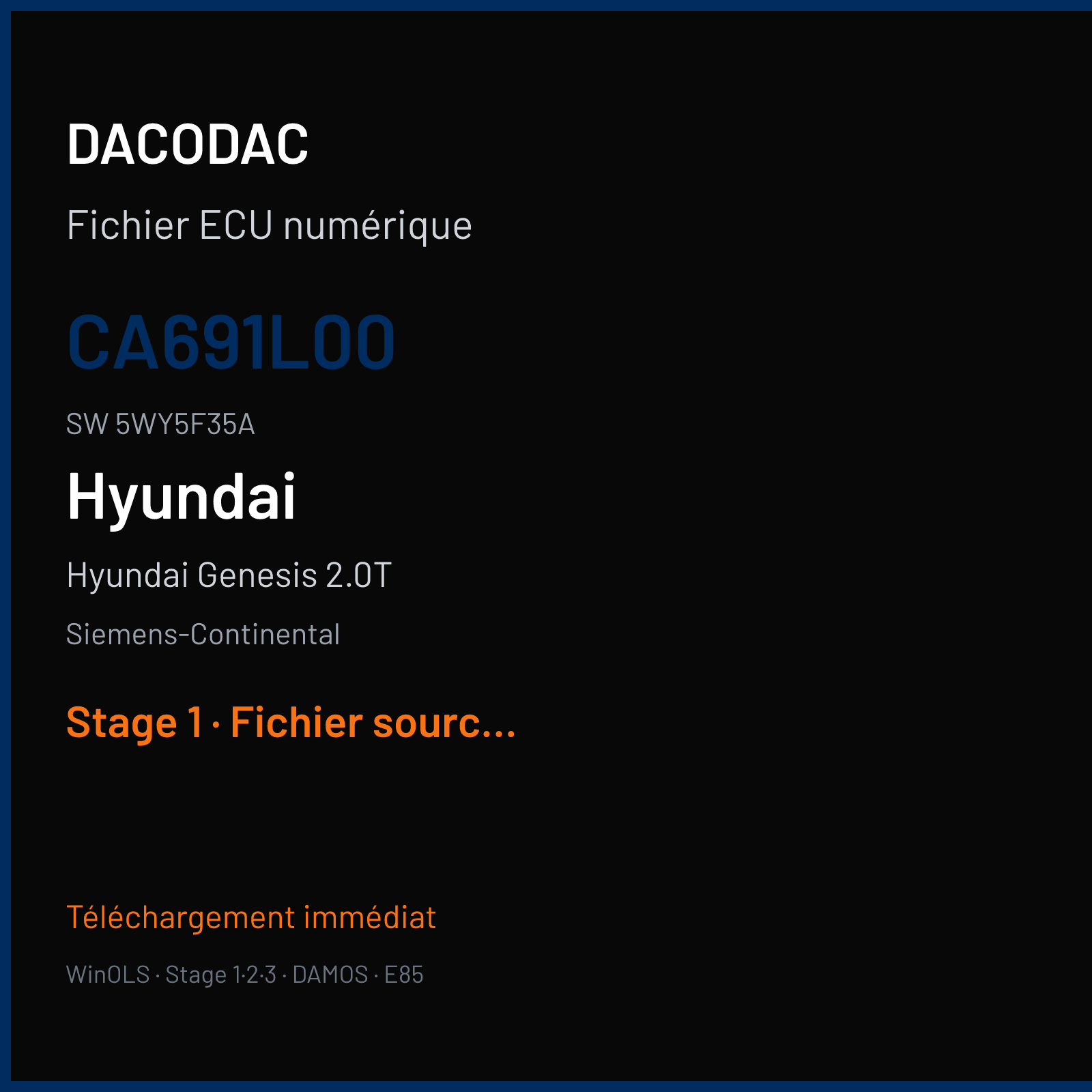 Hyundai Genesis 2.0T 215 ch (2011) — Siemens-Continental — CA691L00 · 5WY5F35A · 691F0L0000000 — Stage 1