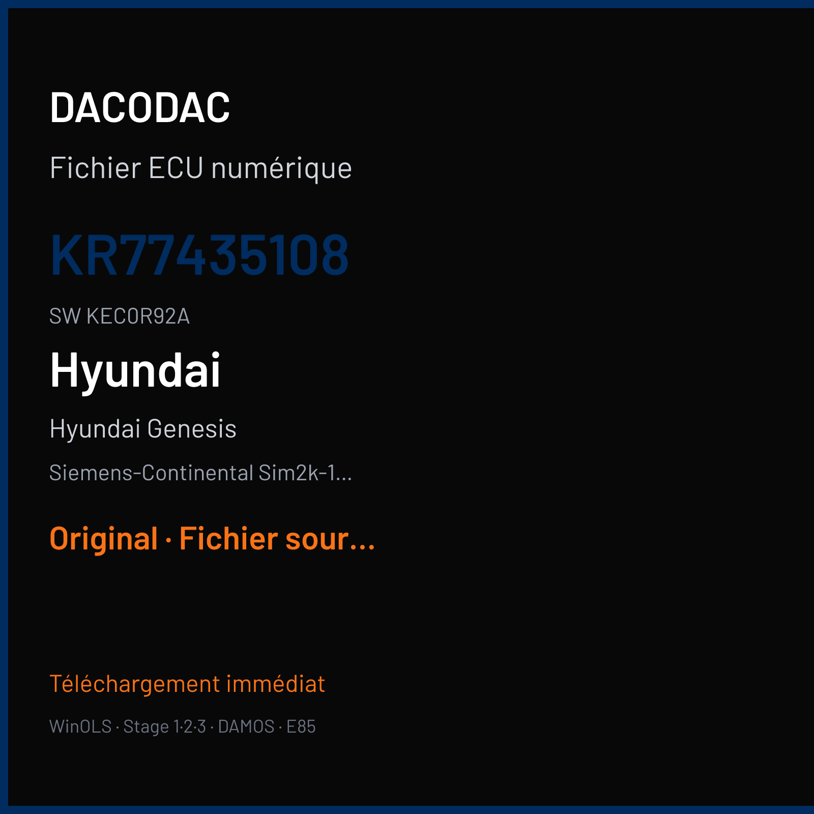 Hyundai Genesis (2014) — Siemens-Continental Sim2k-141.1 — KR77435108 · KEC0R92A — Original