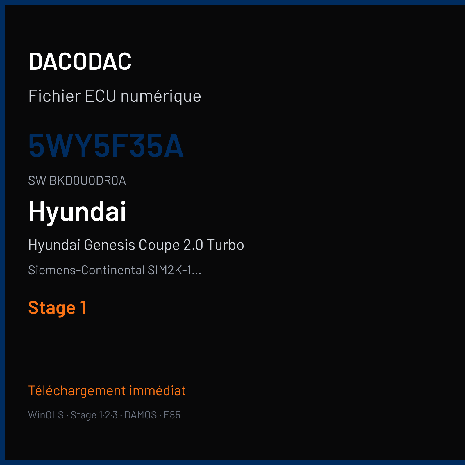 Hyundai Genesis Coupe 2.0 Turbo 213 ch (2011) — Siemens-Continental SIM2K-141 — 5Wy5f35a · BKD0U0DR0A · 691F0L0000000 — Stage 1
