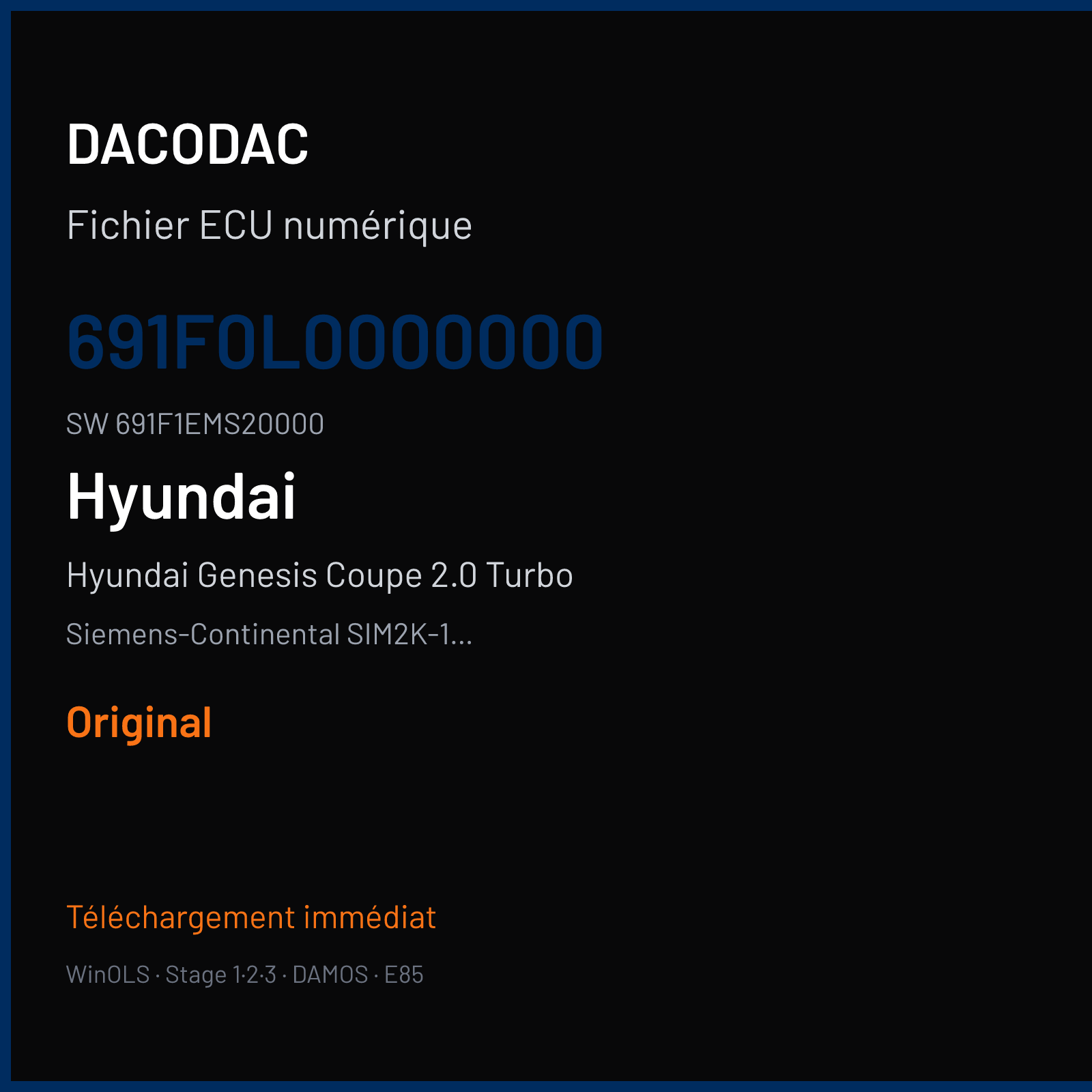 Hyundai Genesis Coupe 2.0 Turbo 213 ch (2011) — Siemens-Continental SIM2K-141 — 691F0L0000000 · 691F1EMS20000 — Original