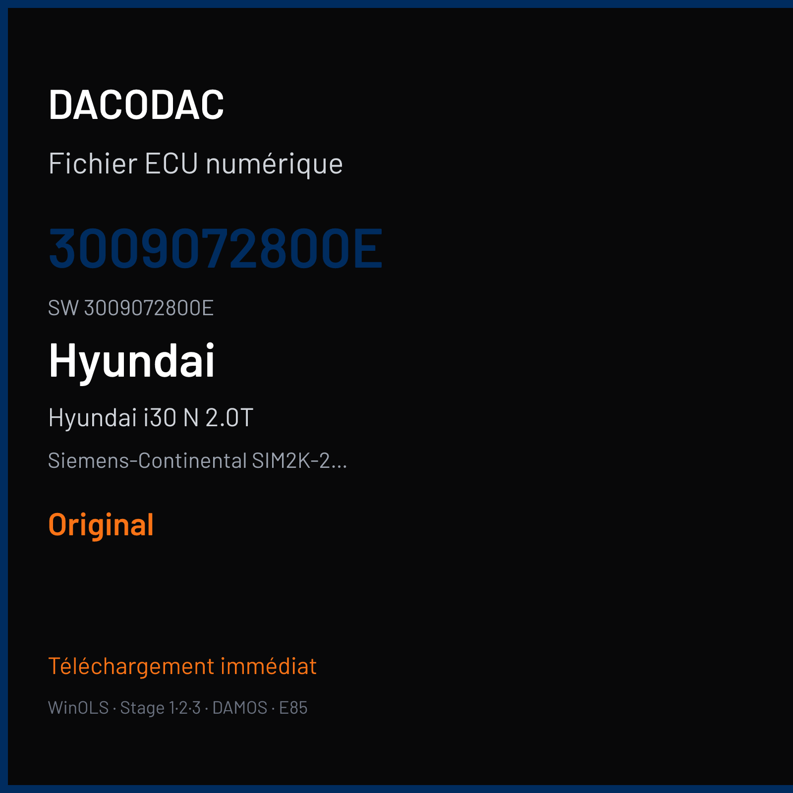Hyundai i30 N 2.0T 275 ch (2020) — Siemens-Continental SIM2K-250 — 3009072800E · 3009072800E · 606Z0F2000000 — Original
