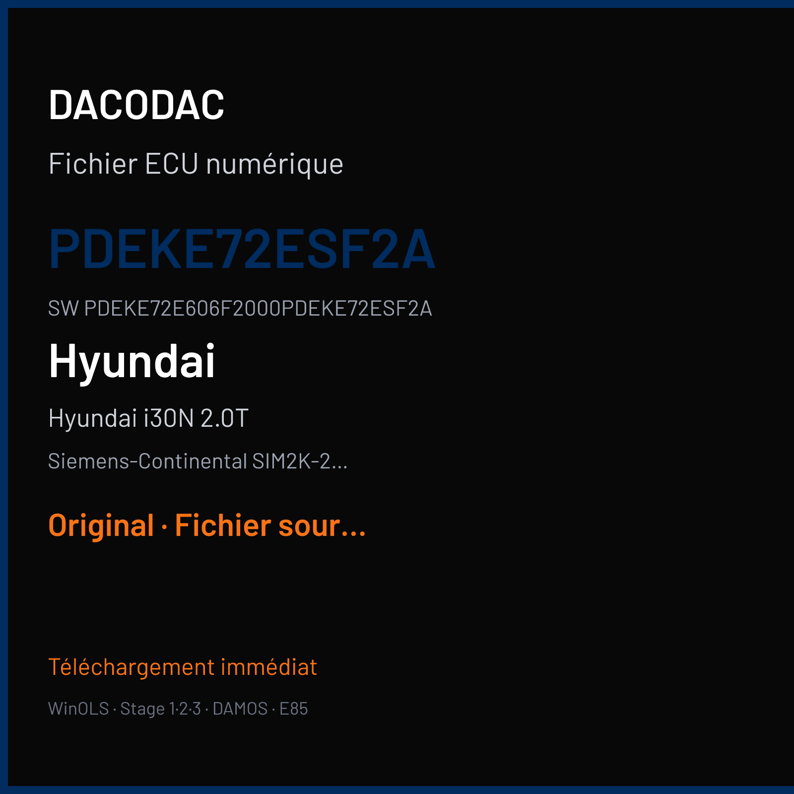 Hyundai i30N 2.0T 275 ch (2020) — Siemens-Continental SIM2K-250 — PDEKE72ESF2A · PDEKE72E606F2000PDEKE72ESF2A · 606Z0F2000000 — Original