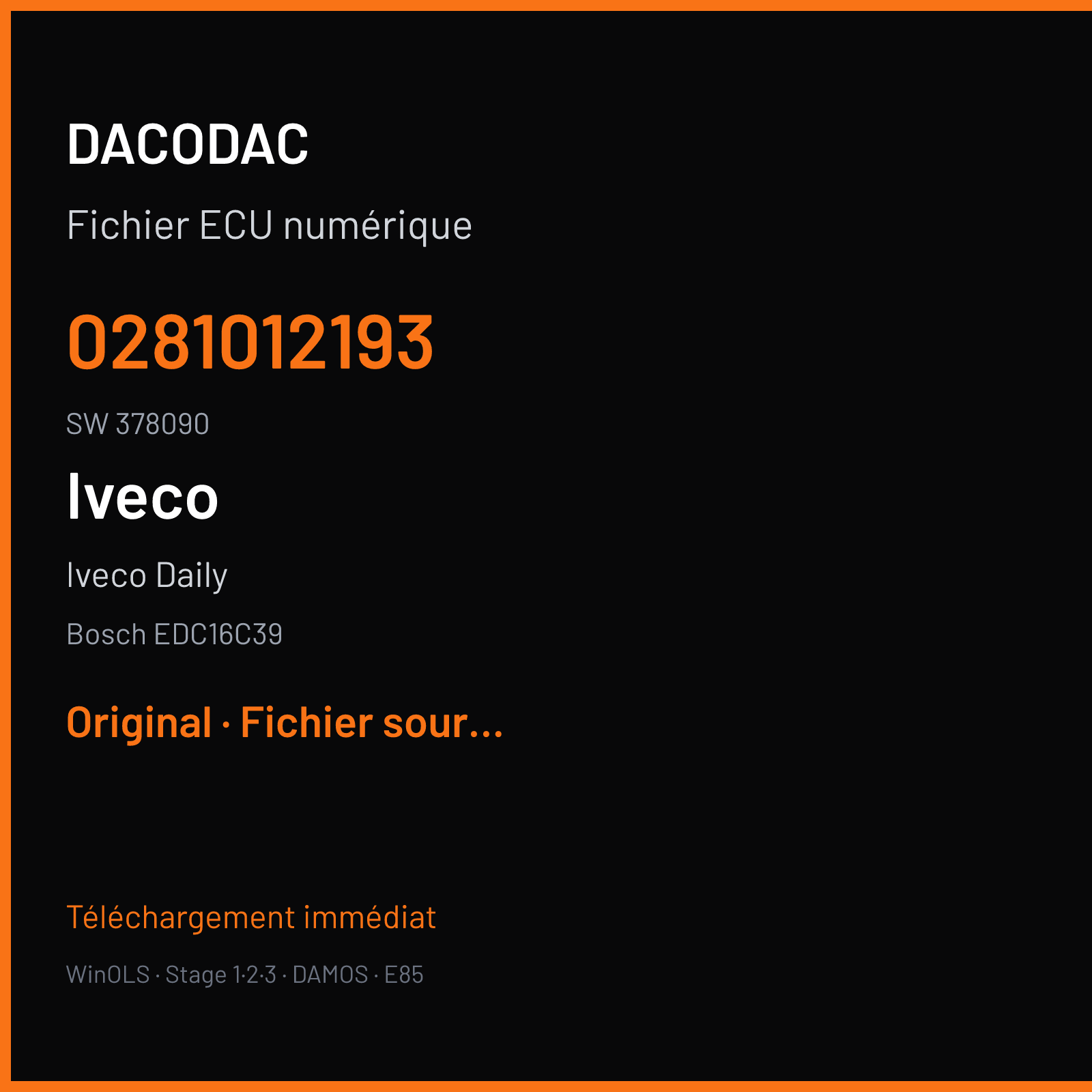 Iveco Daily (2012) — Bosch EDC16C39 — 0281012193 · 378090 — Original