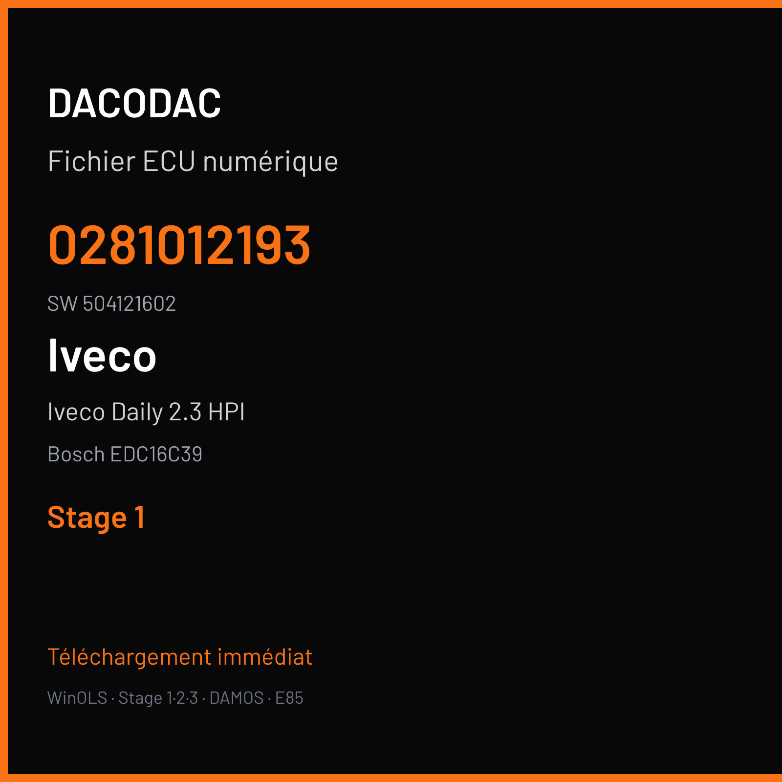 Iveco Daily 2.3 HPI 116 ch (2007) — Bosch EDC16C39 — 0281012193 · 504121602 · 378086 — Stage 1