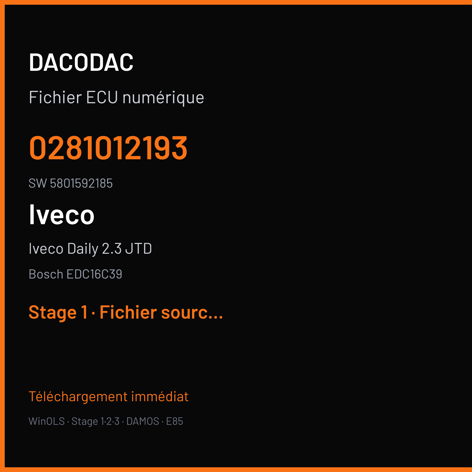 Iveco Daily 2.3 JTD 146 ch (2009) — Bosch EDC16C39 — 0281012193 · 5801592185 · 378086 — Stage 1