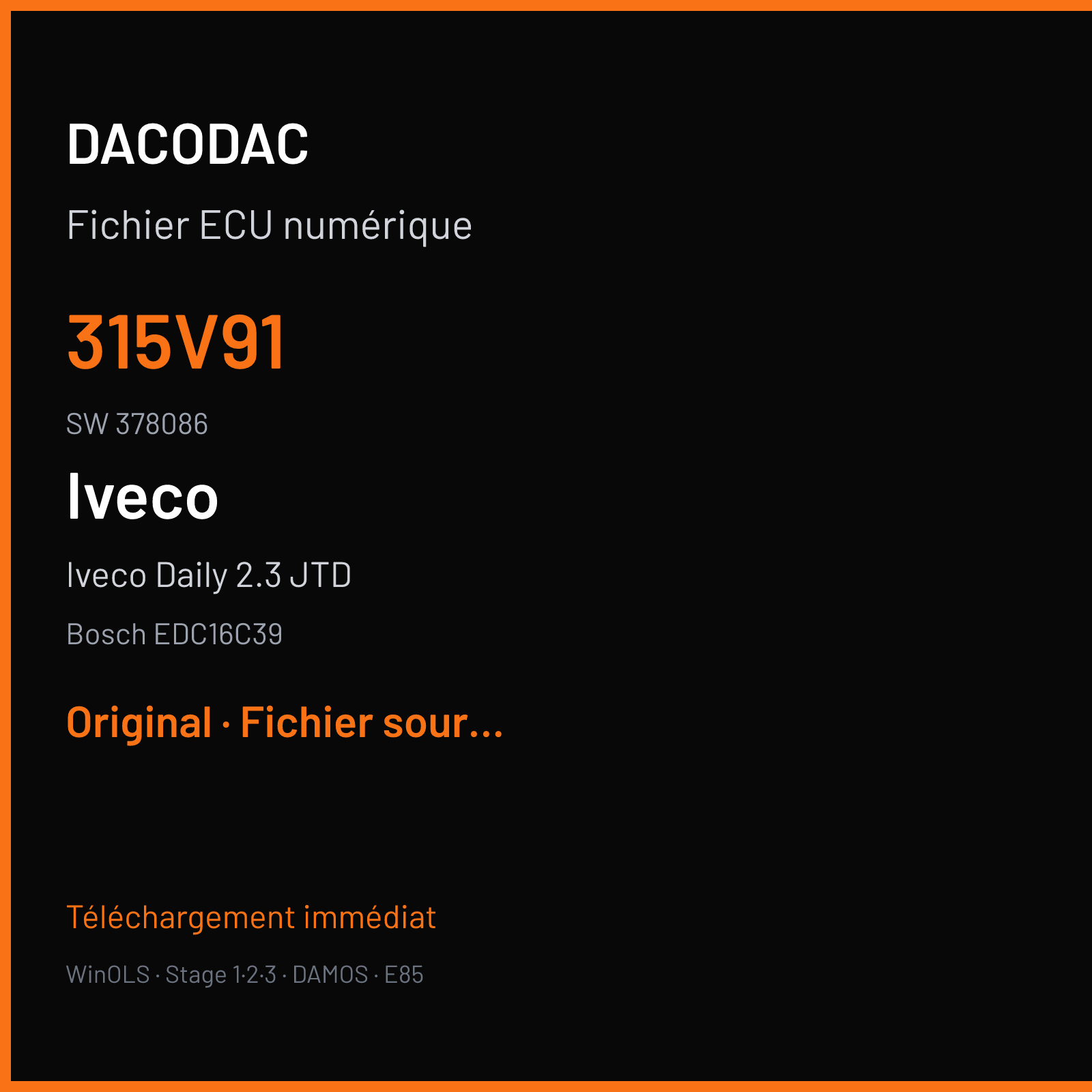 Iveco Daily 2.3 JTD (2007) — Bosch EDC16C39 — 315V91 · 378086 — Original