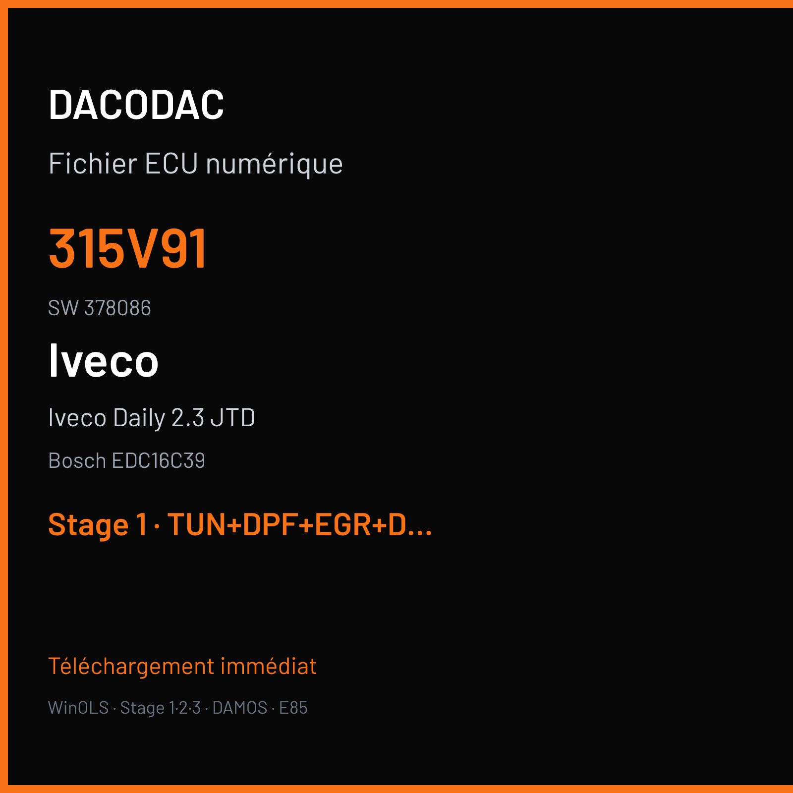 Iveco Daily 2.3 JTD (2007) — Bosch EDC16C39 — 315V91 · 378086 — Stage 1