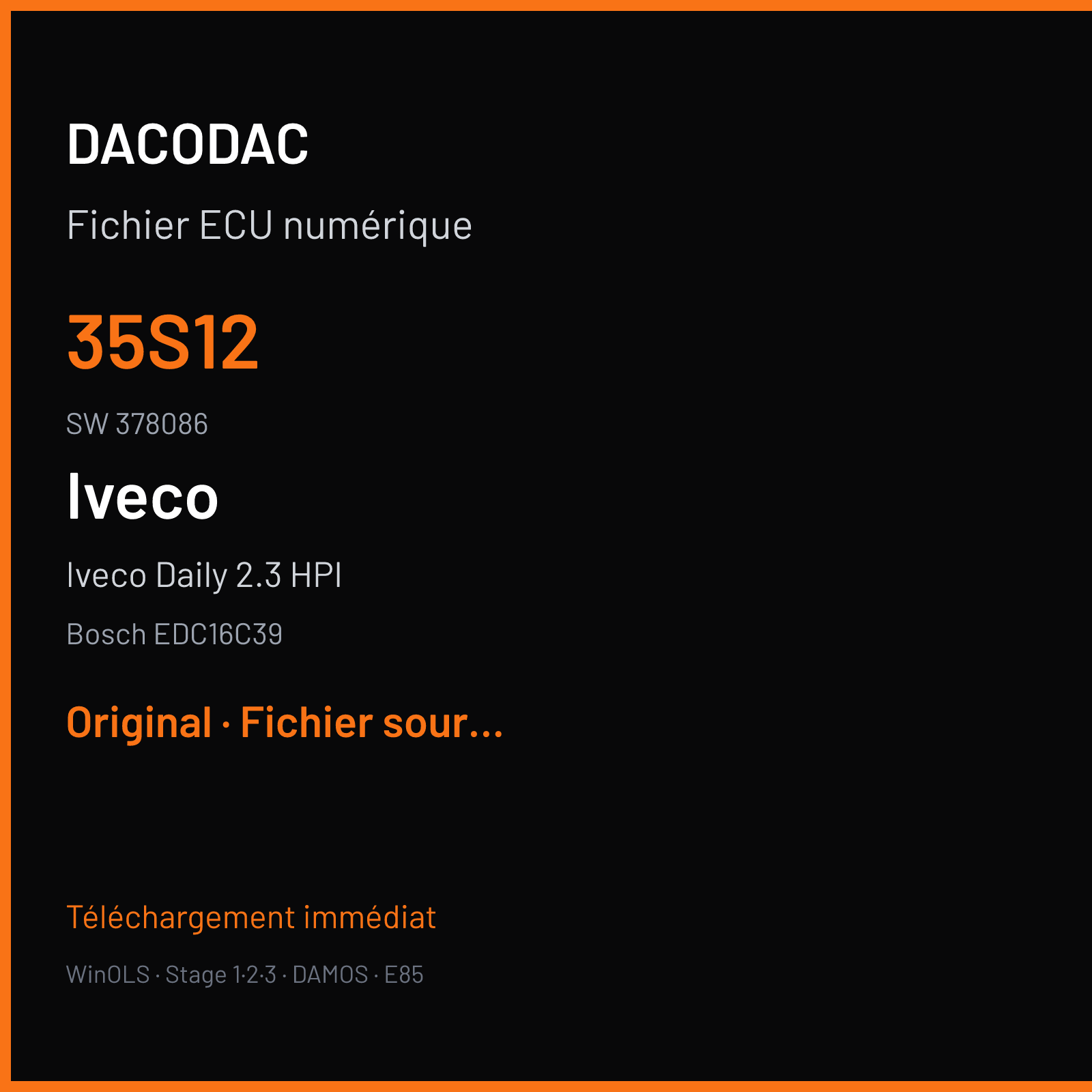 Iveco Daily 2.3 HPI (2008) — Bosch EDC16C39 — 35S12 · 378086 — Original