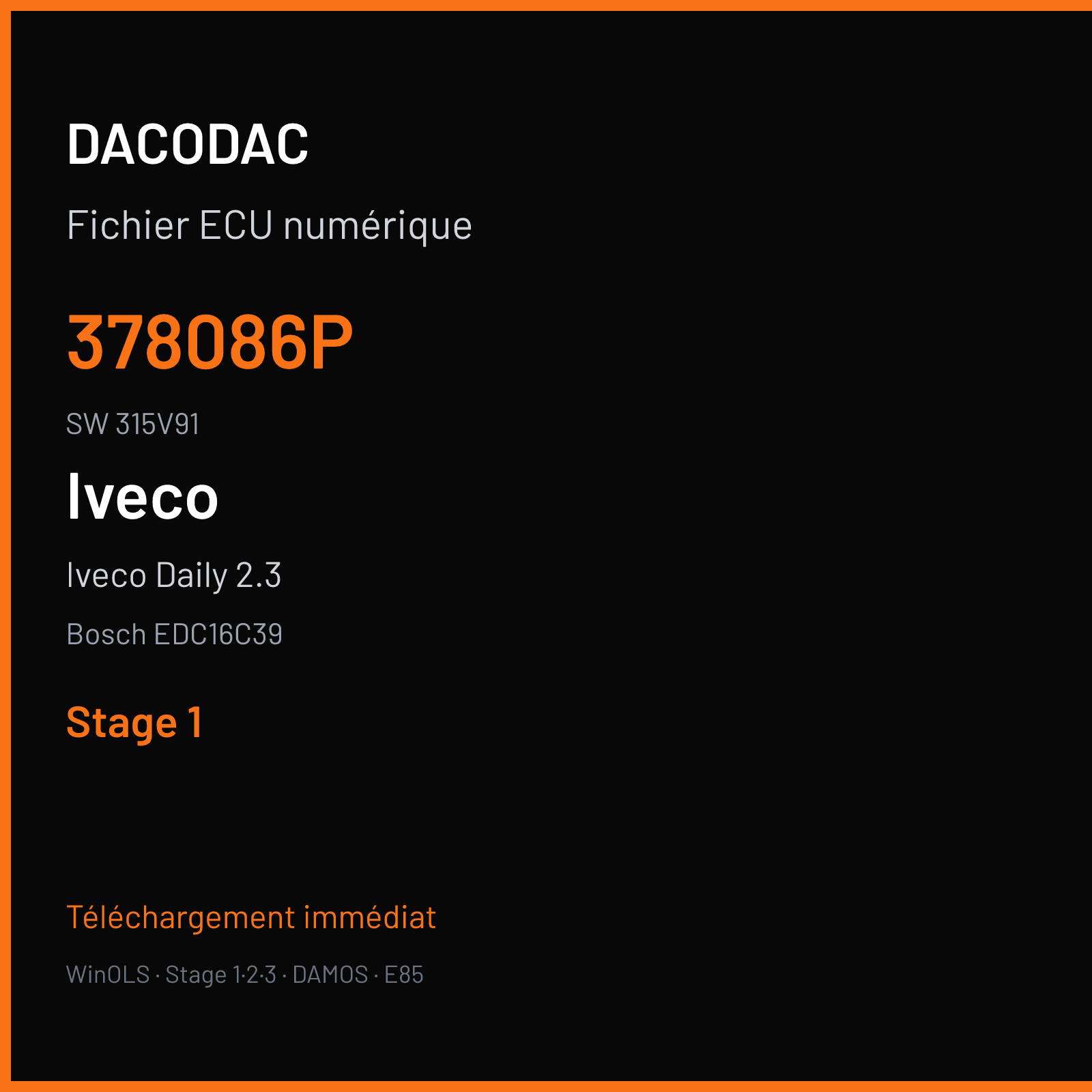 Iveco Daily 2.3 125 ch — Bosch EDC16C39 — 378086P · 315V91 · 0281012193 378086 — Stage 1