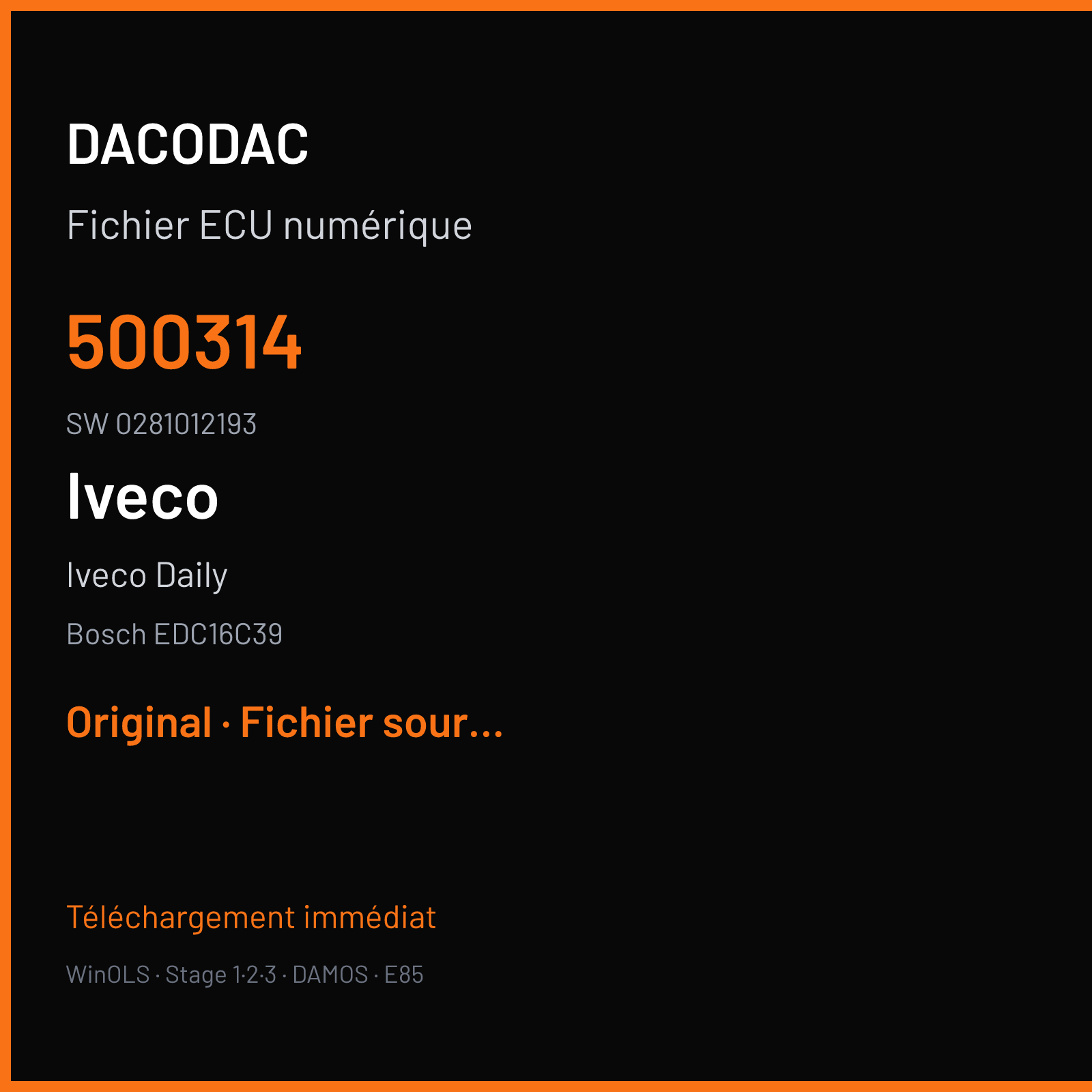 Iveco Daily — Bosch EDC16C39 — 500314 · 0281012193 — Original