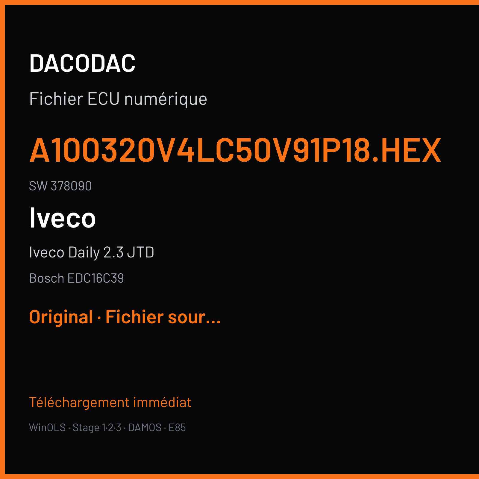 Iveco Daily 2.3 JTD (2007) — Bosch EDC16C39 — A100320V4LC50V91P18.HEX · 378090 — Original