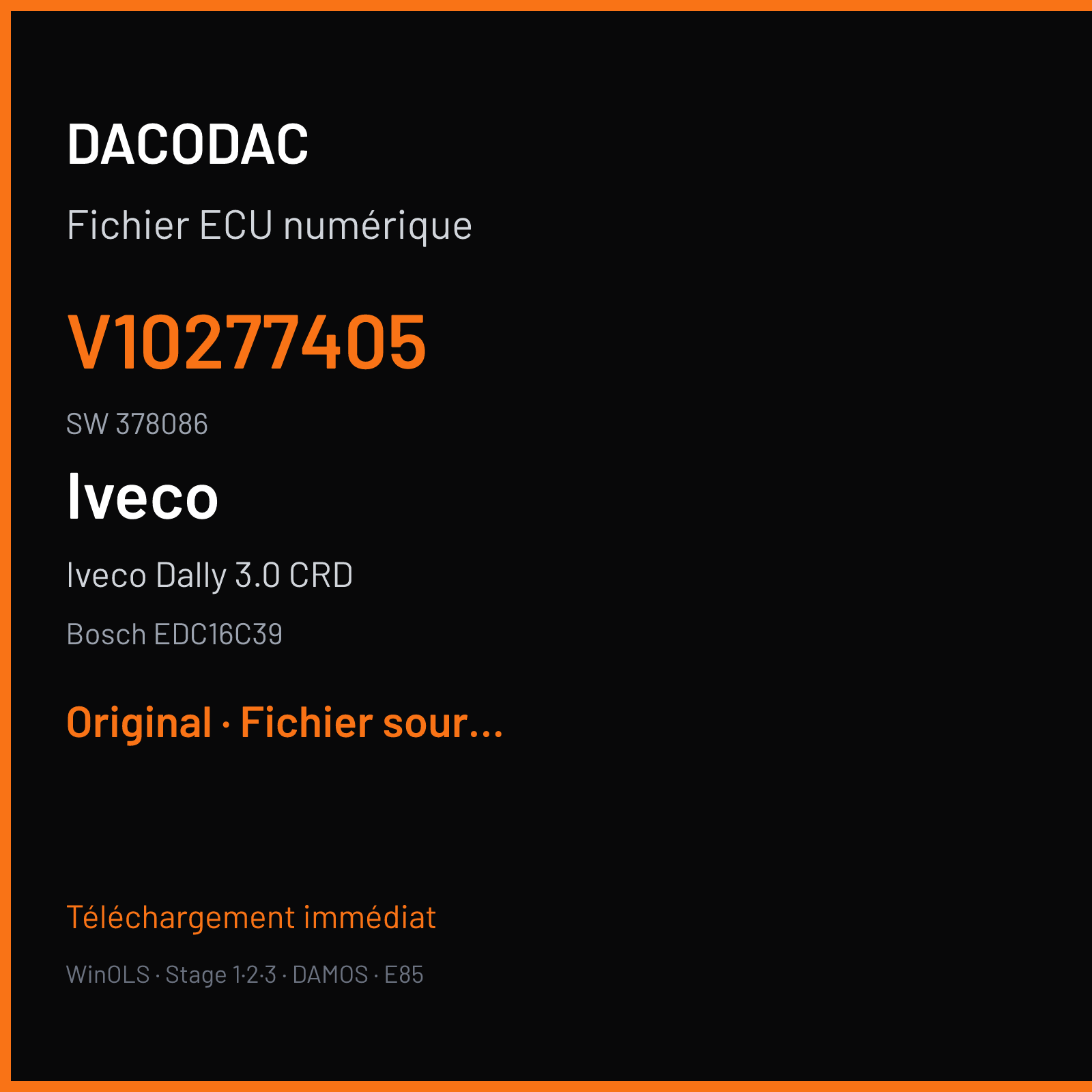 Iveco Dally 3.0 CRD (2006) — Bosch EDC16C39 — V10277405 · 378086 — Original