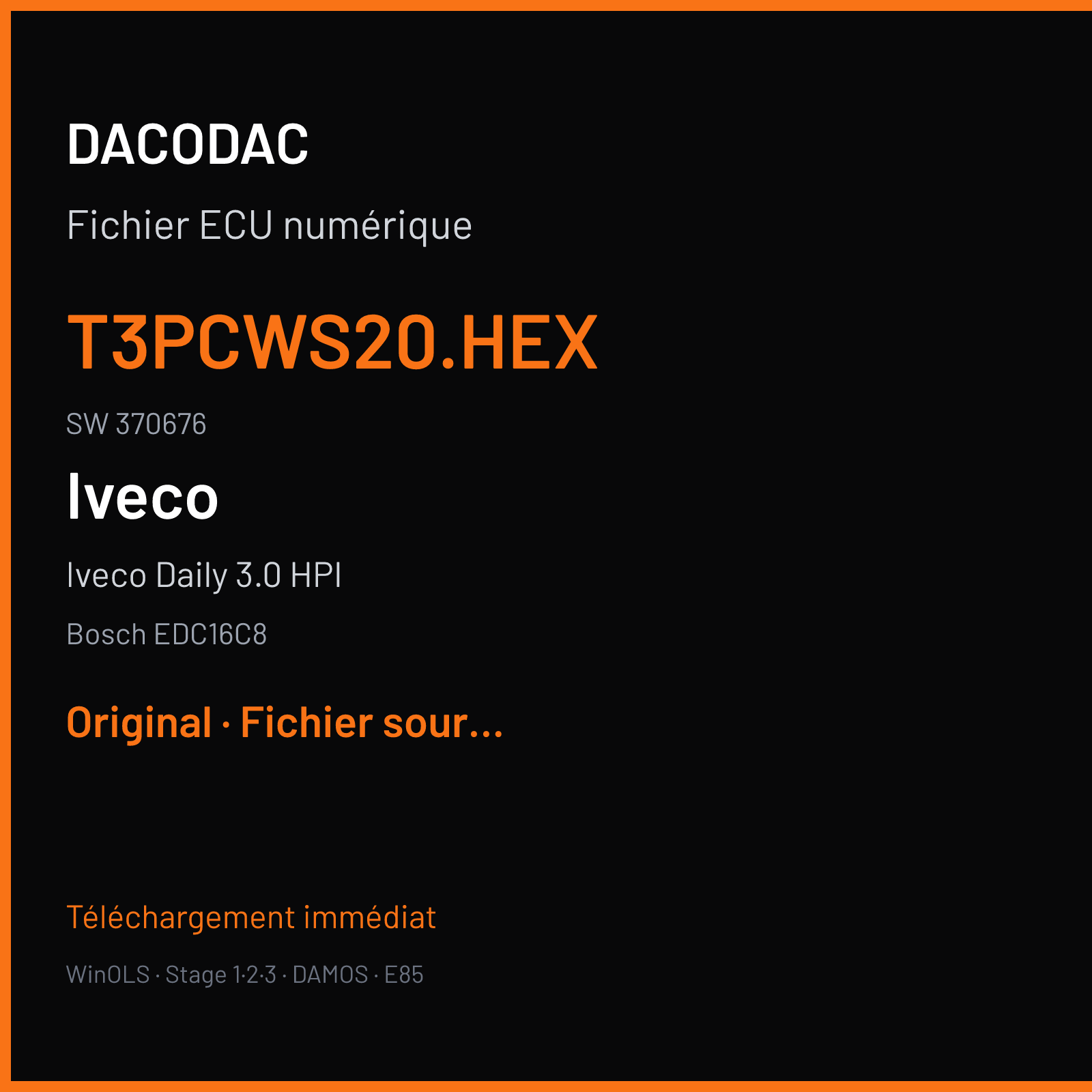 Iveco Daily 3.0 HPI (2004) — Bosch EDC16C8 — T3PCWS20.HEX · 370676 — Original