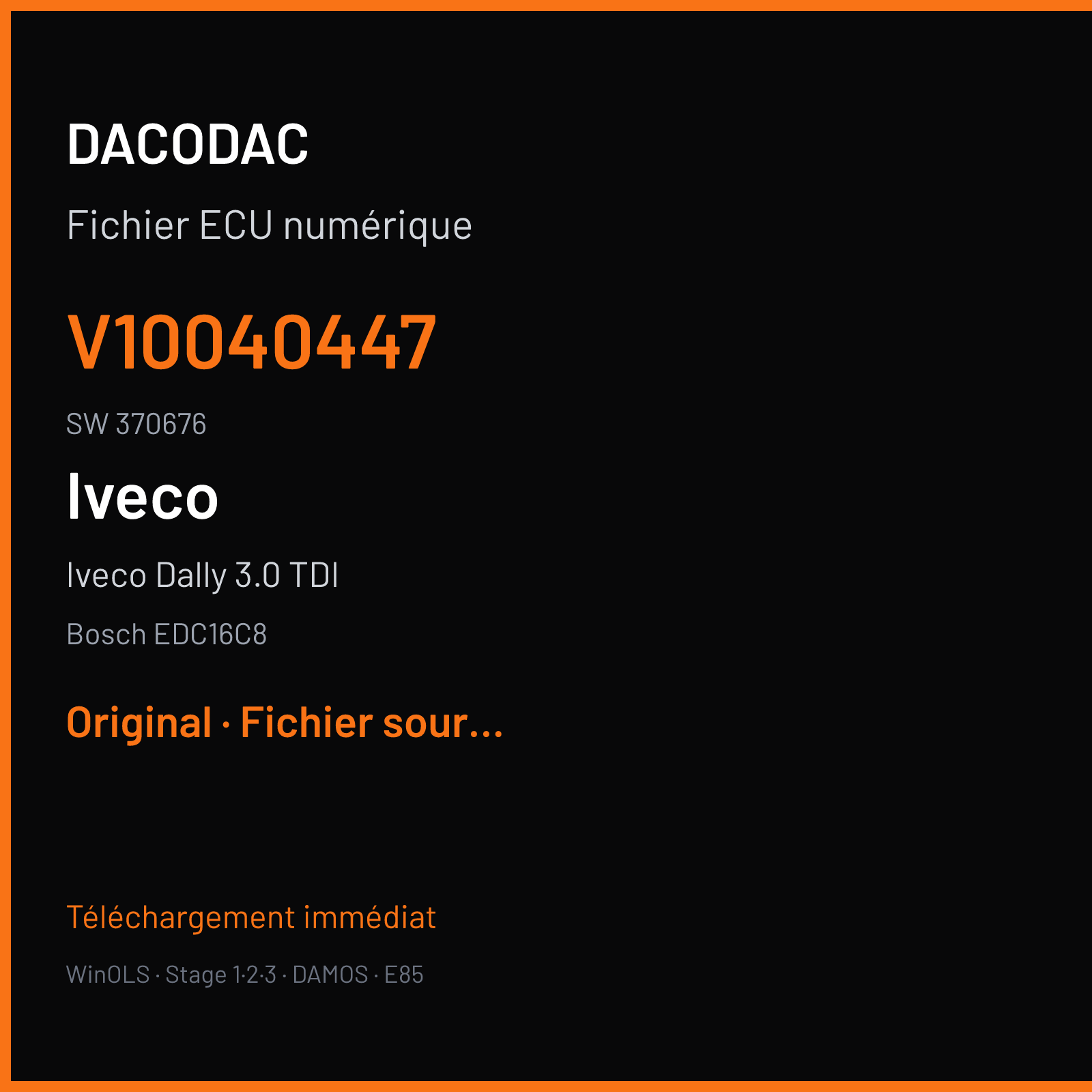 Iveco Dally 3.0 TDI (2004) — Bosch EDC16C8 — V10040447 · 370676 — Original