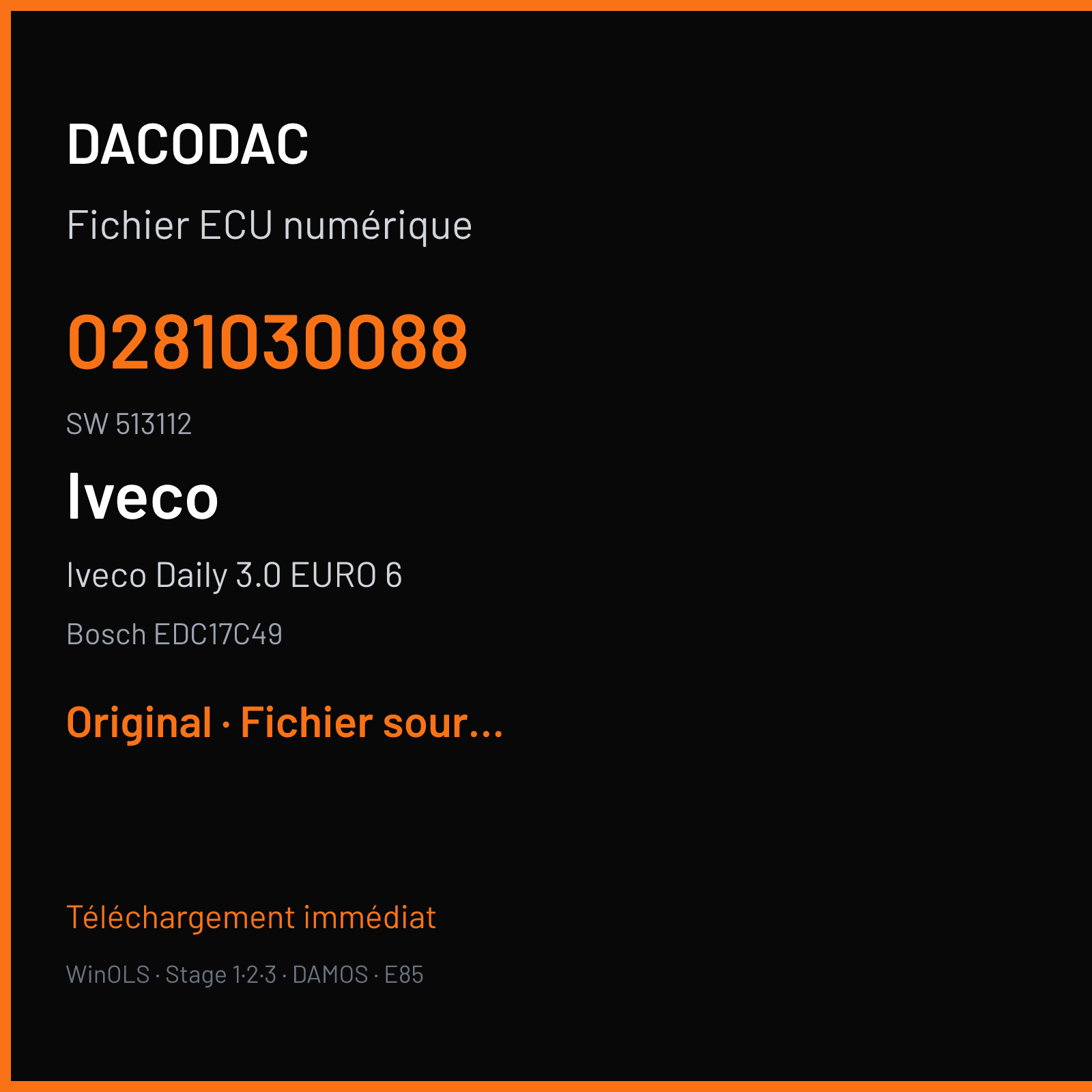 Iveco Daily 3.0 EURO 6 (2017) — Bosch EDC17C49 — 0281030088 · 513112 — Original