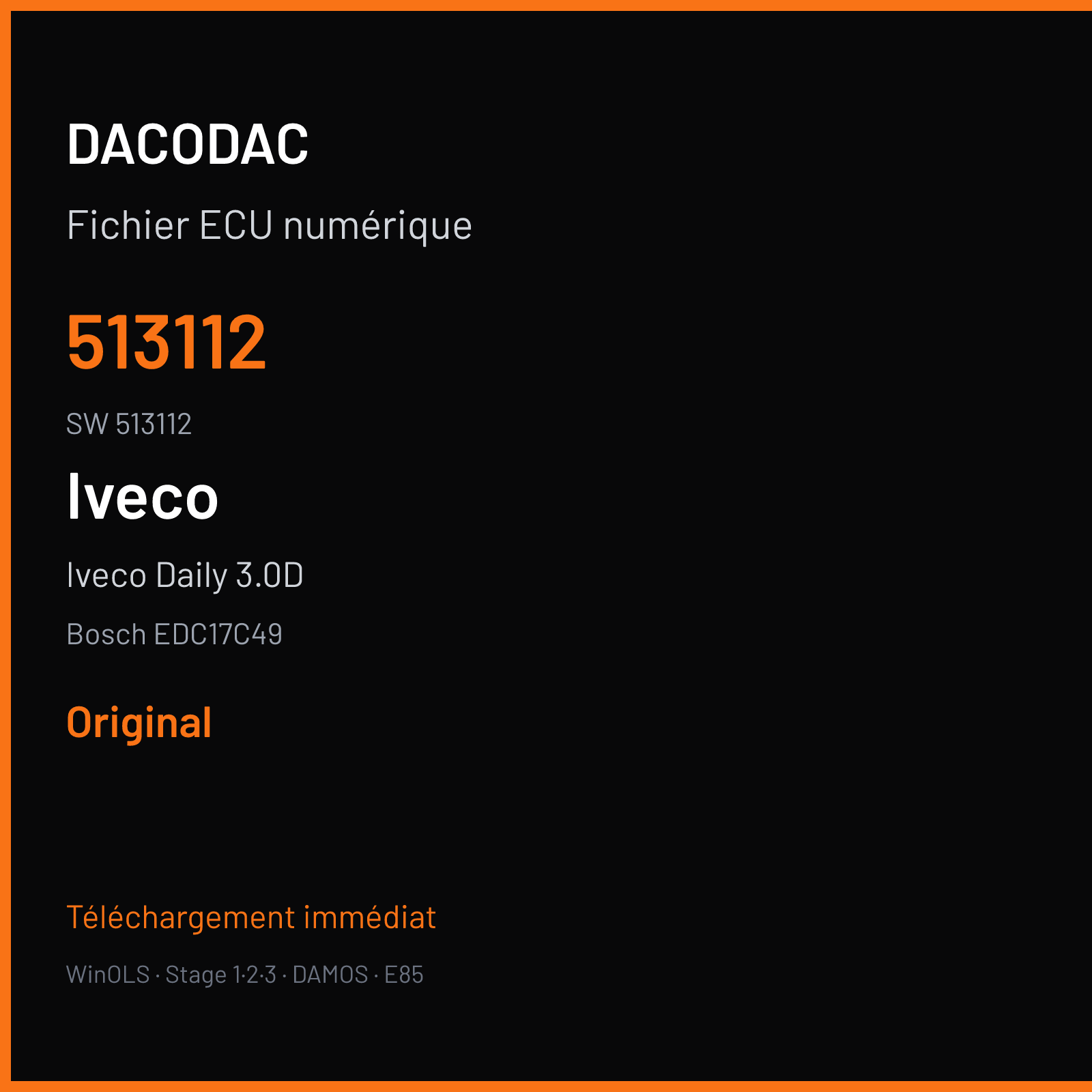 Iveco Daily 3.0D 205 ch (2017) — Bosch EDC17C49 — 513112 · 513112 — Original
