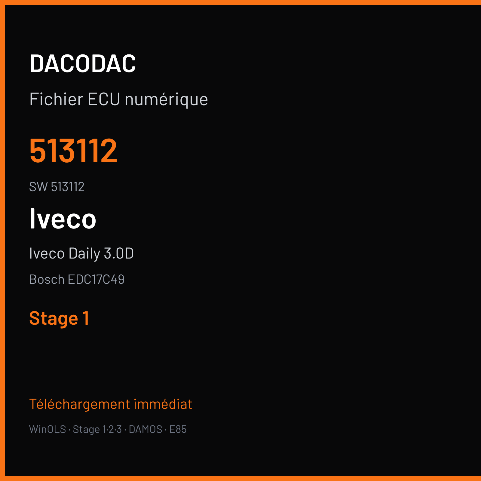 Iveco Daily 3.0D 205 ch (2017) — Bosch EDC17C49 — 513112 · 513112 — Stage 1