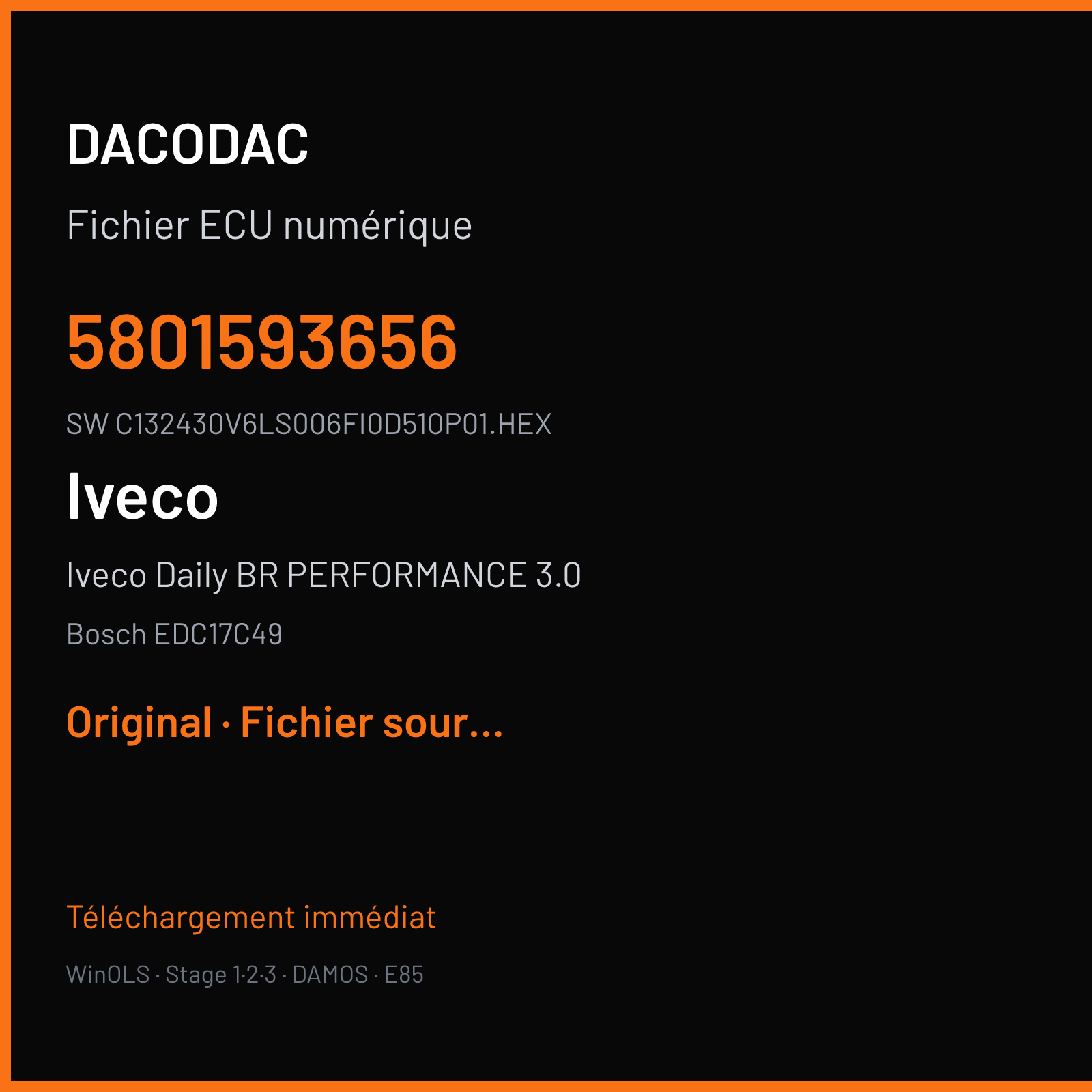 Iveco Daily BR PERFORMANCE 3.0 180 ch (2016) — Bosch EDC17C49 — 5801593656 · C132430V6LS006FI0D510P01.HEX · 513112 — Original