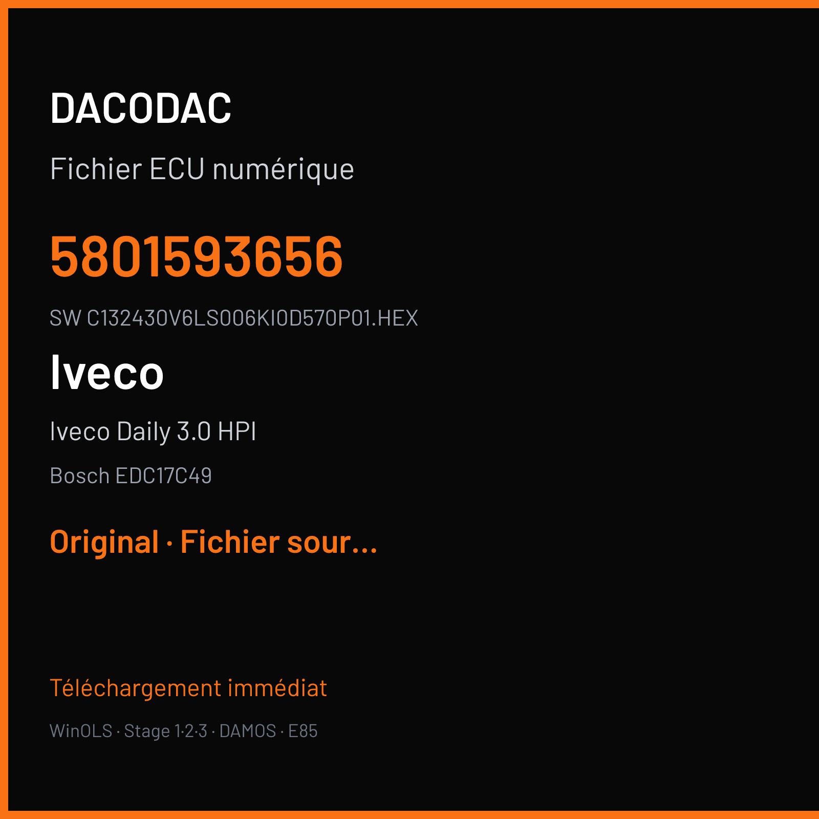 Iveco Daily 3.0 HPI 180 ch (2019) — Bosch EDC17C49 — 5801593656 · C132430V6LS006KI0D570P01.HEX · 1037513112 P842V751 — Original