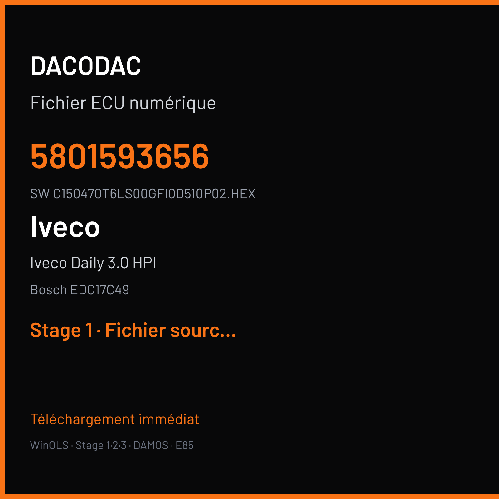 Iveco Daily 3.0 HPI (2017) — Bosch EDC17C49 — 5801593656 · C150470T6LS00GFI0D510P02.HEX — Stage 1