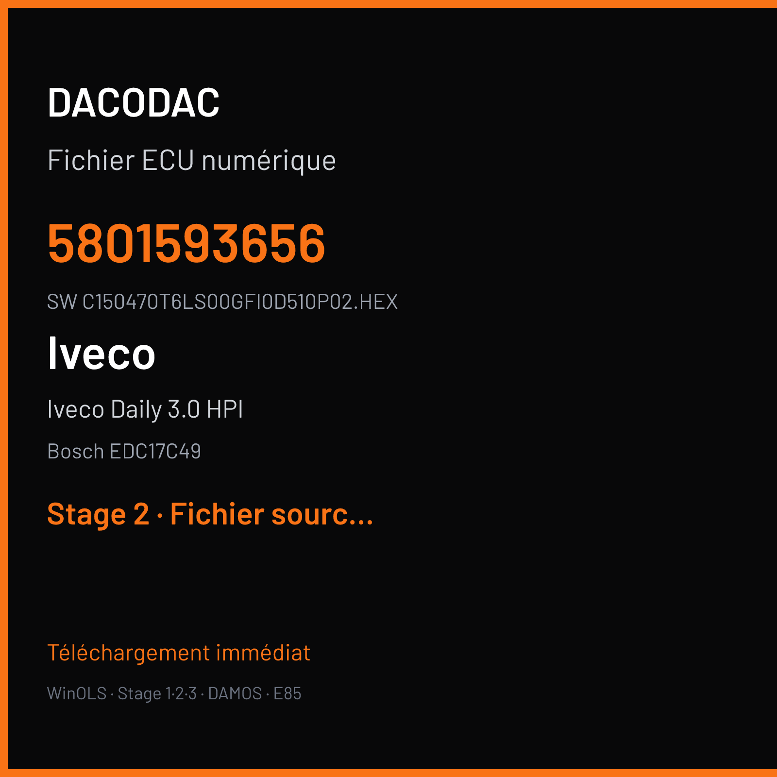Iveco Daily 3.0 HPI (2017) — Bosch EDC17C49 — 5801593656 · C150470T6LS00GFI0D510P02.HEX — Stage 2