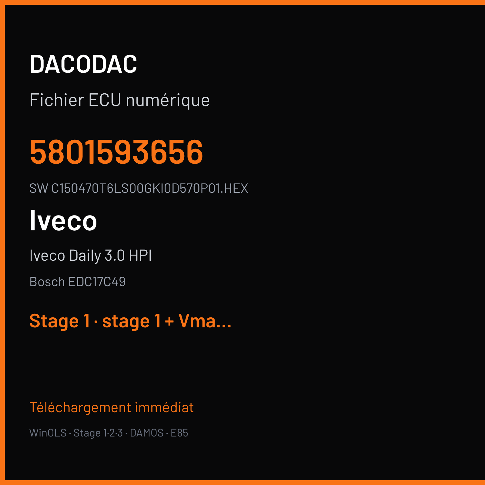 Iveco Daily 3.0 HPI (2019) — Bosch EDC17C49 — 5801593656 · C150470T6LS00GKI0D570P01.HEX — Stage 1