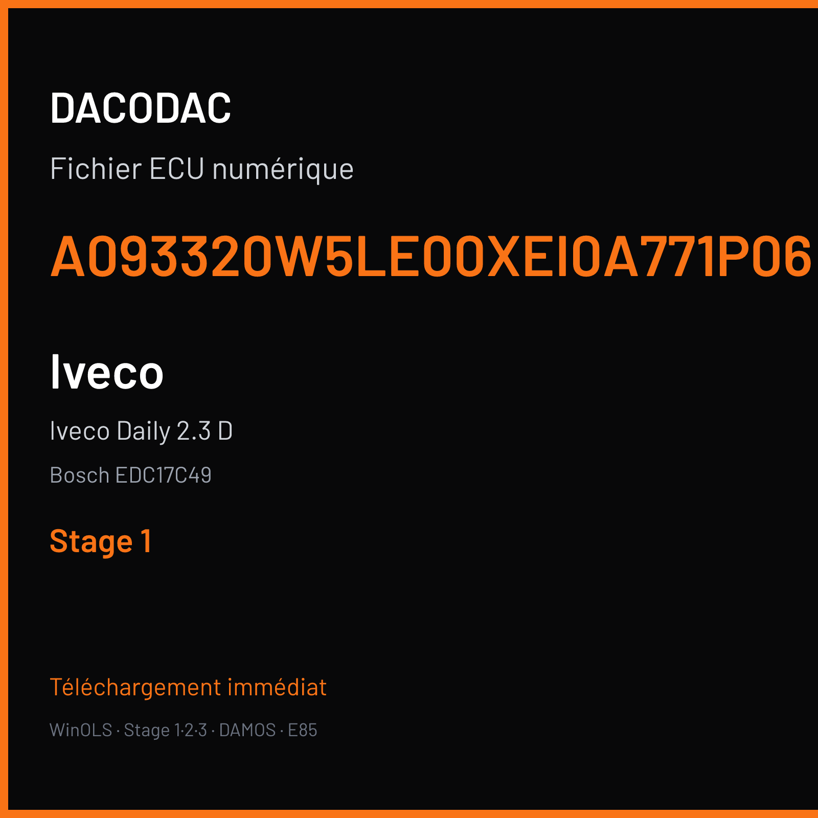 Iveco Daily 2.3 D (2011) — Bosch EDC17C49 — A093320W5LE00XEI0A771P06 — Stage 1