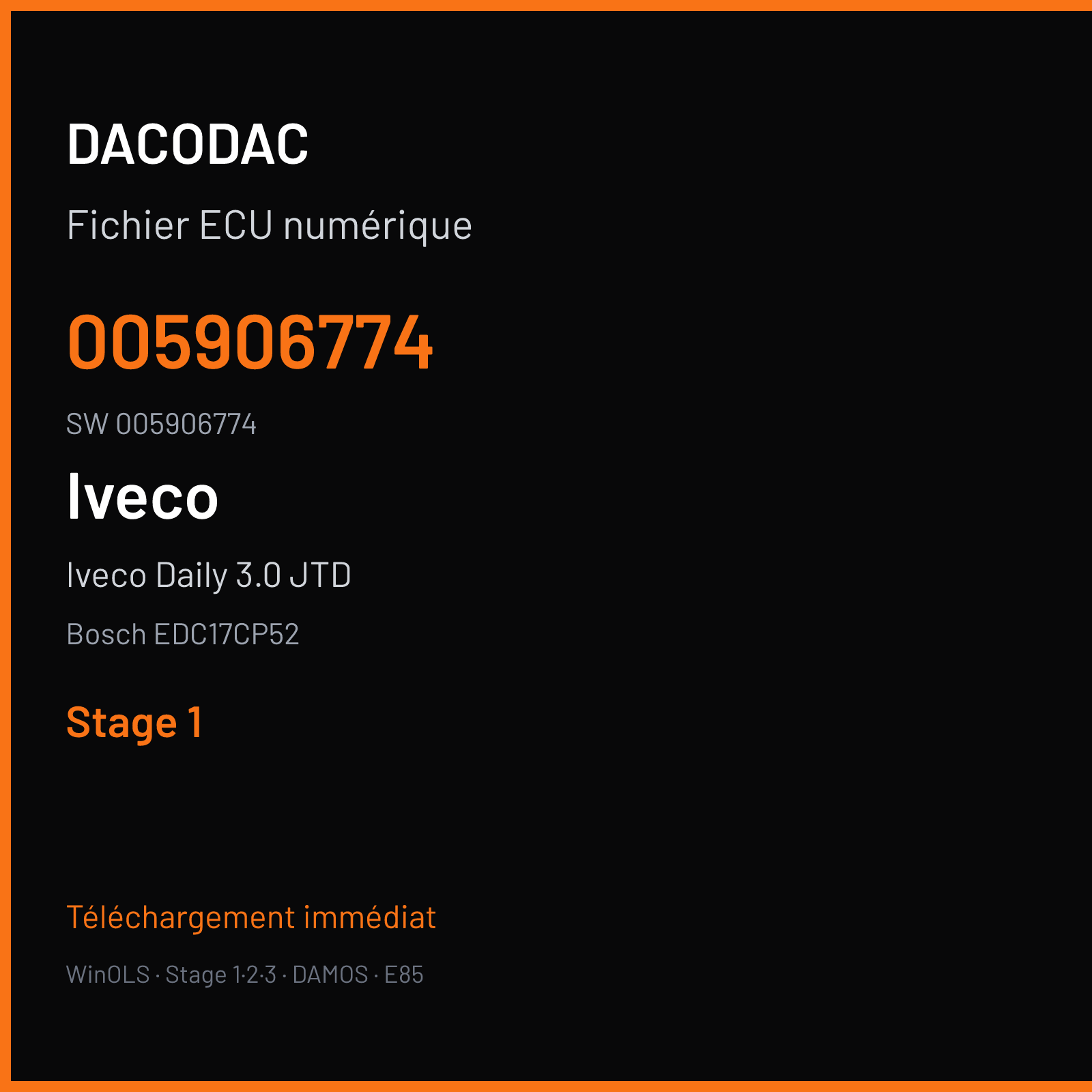 Iveco Daily 3.0 JTD 170 ch (2014) — Bosch EDC17CP52 — 005906774 · 005906774 — Stage 1