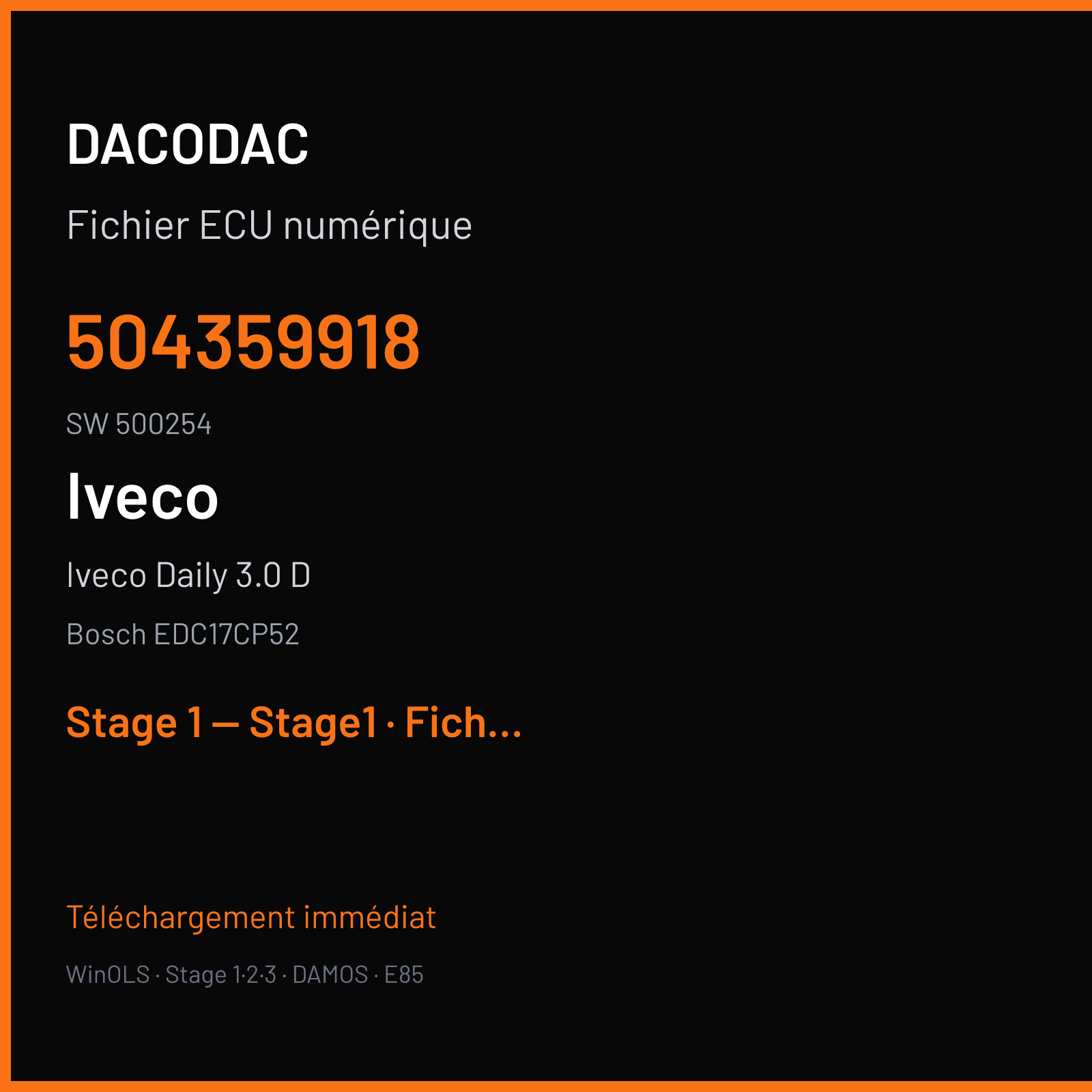 Iveco Daily 3.0 D (2012) — Bosch EDC17CP52 — 504359918 · 500254 — Stage 1 — Stage1